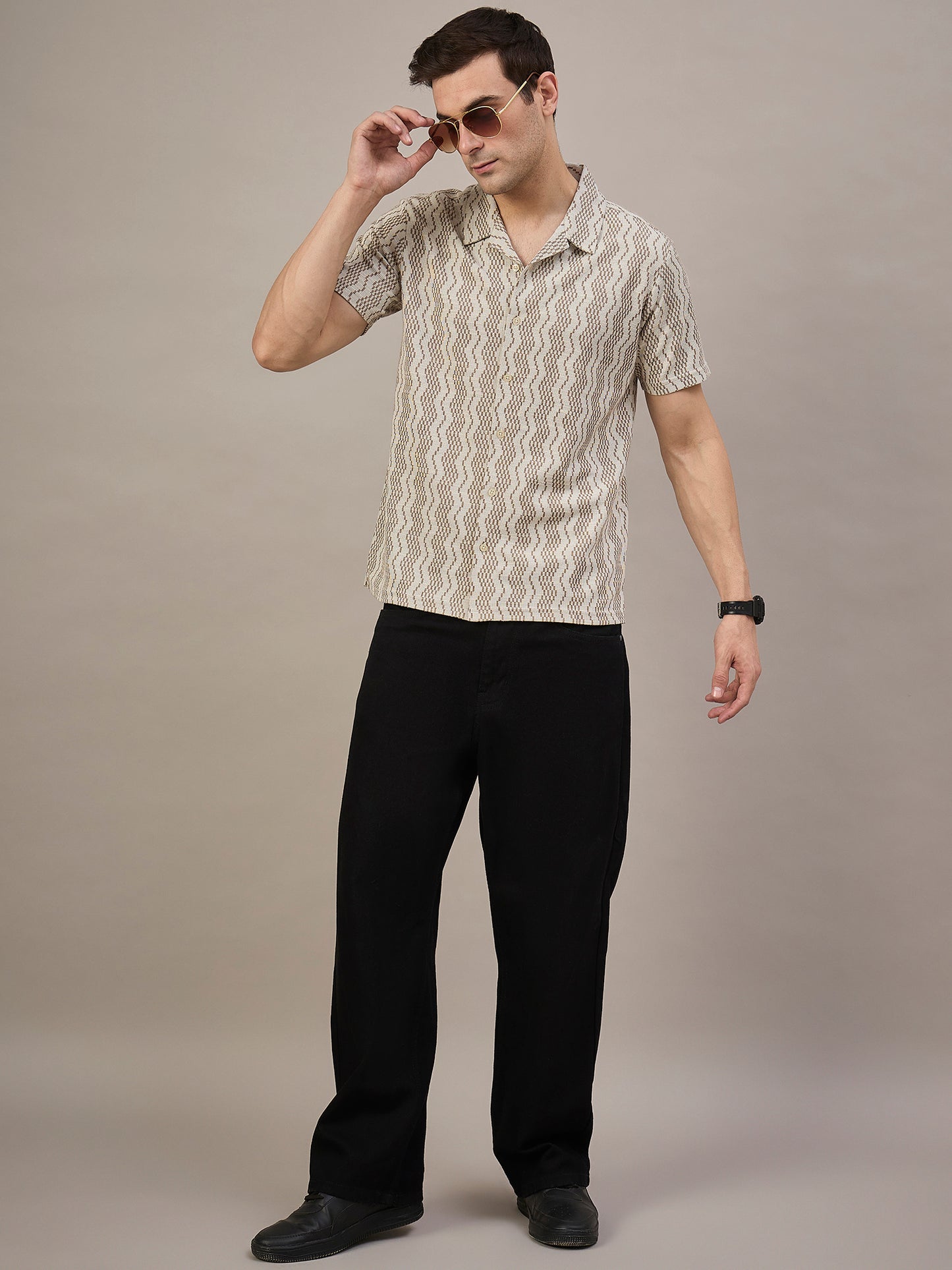 Men Striped Shirt Brown & Beige