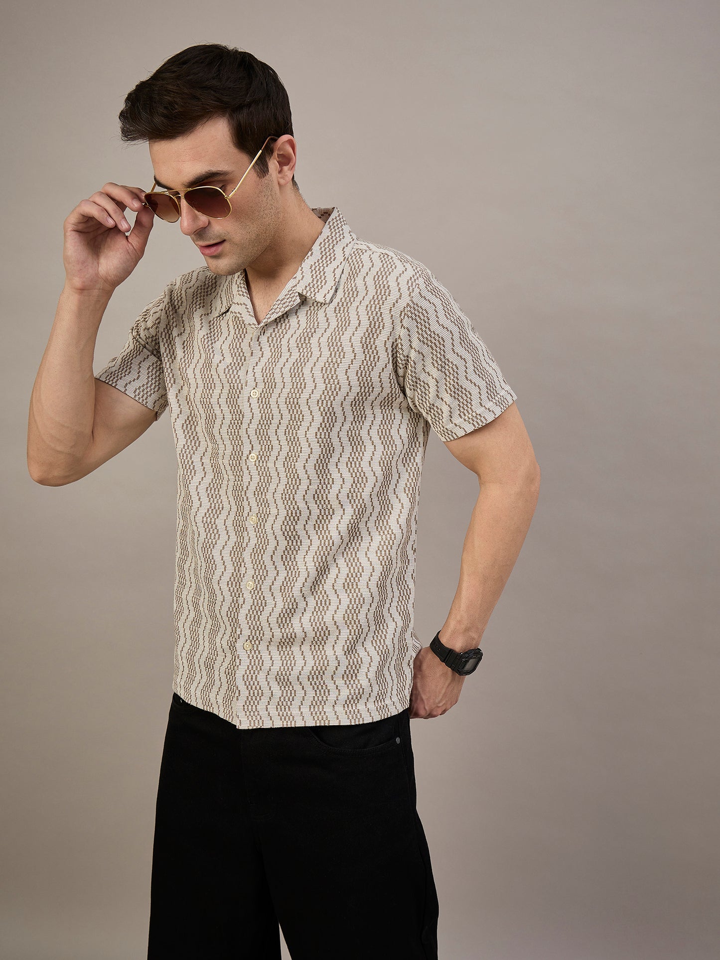 Men Striped Shirt Brown & Beige