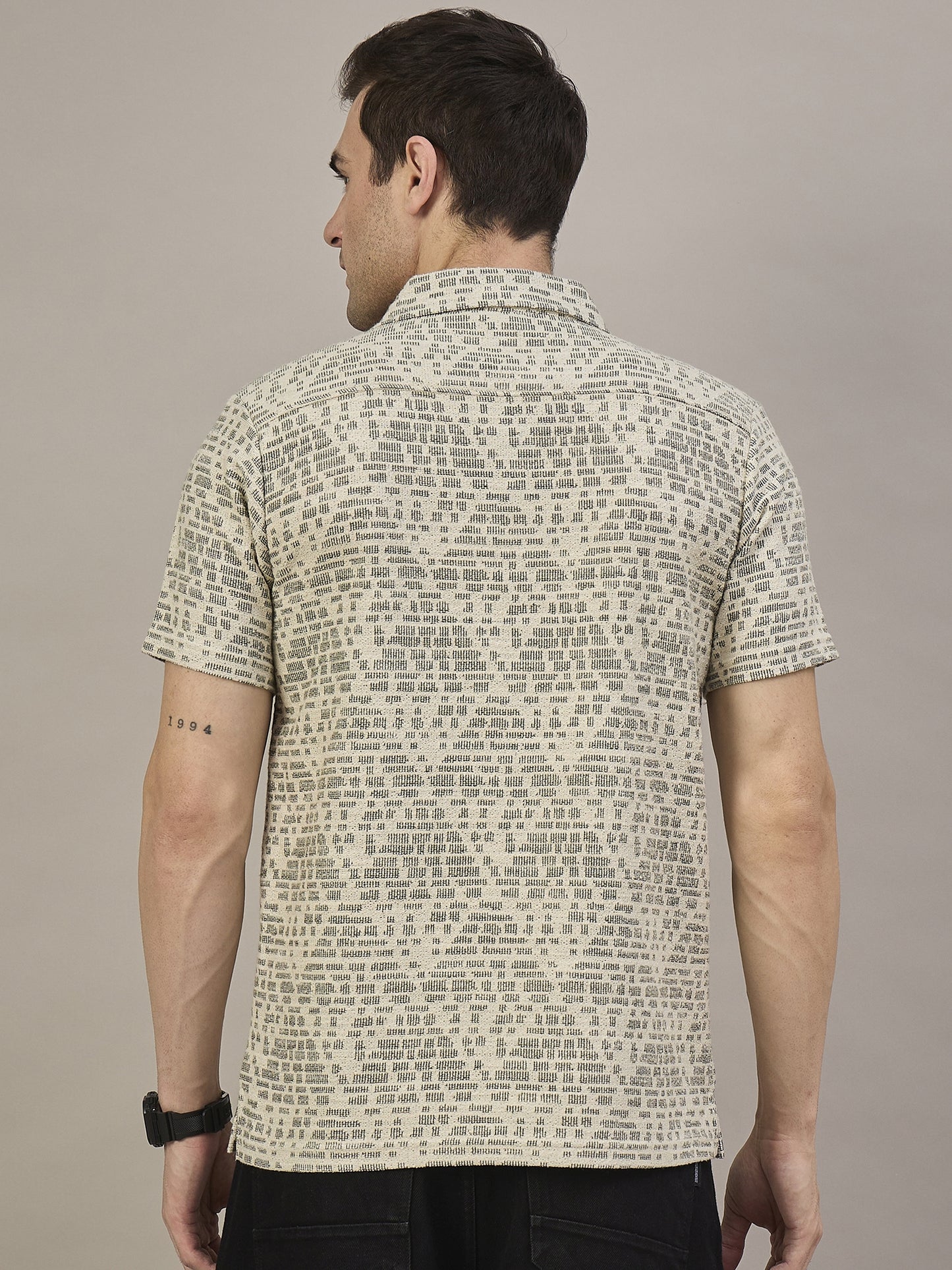 Men Striped Shirt Beige & Grey