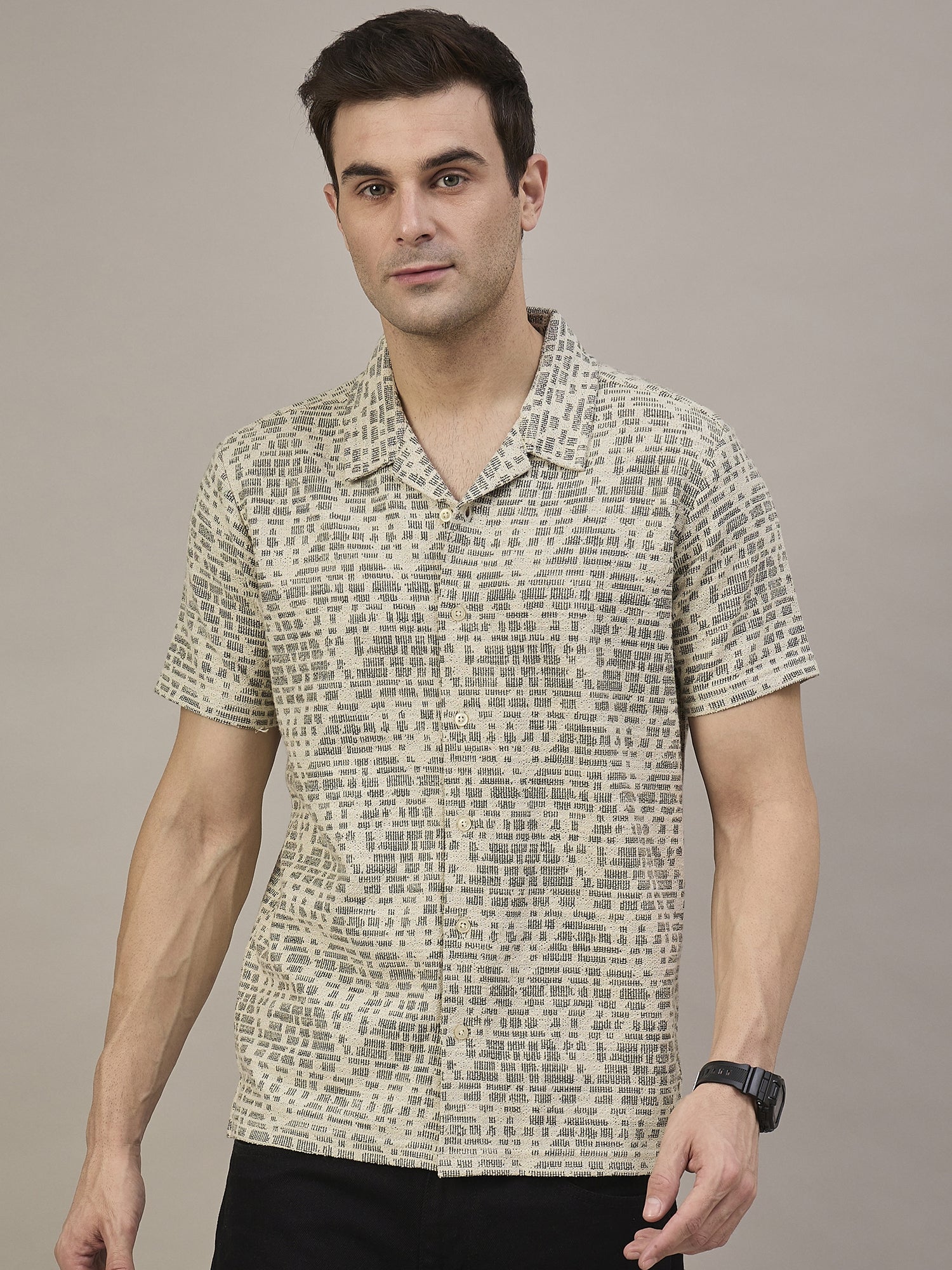 Men Striped Shirt Beige & Grey