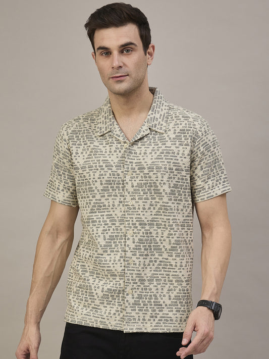 Men Striped Shirt Beige & Grey