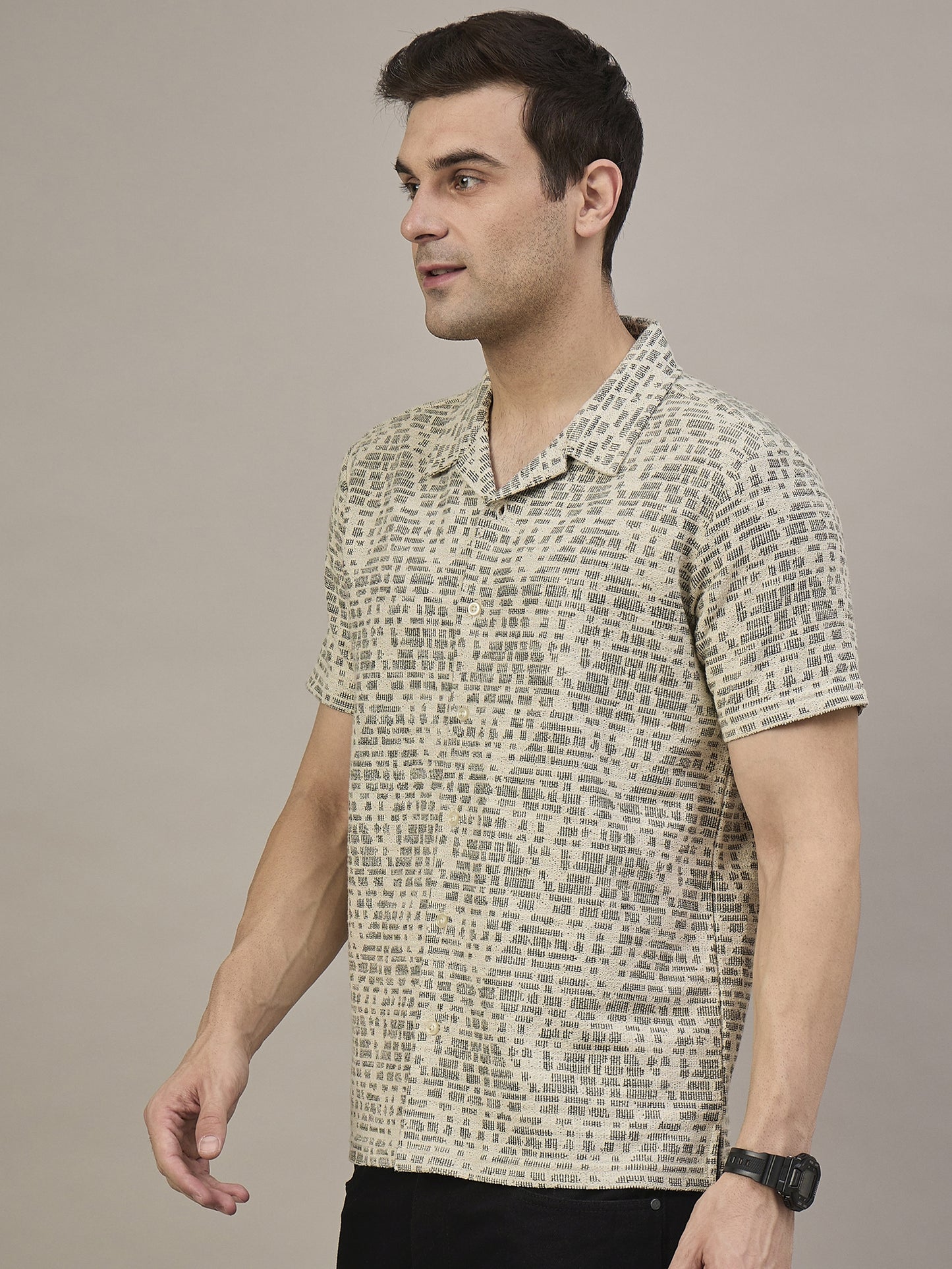 Men Striped Shirt Beige & Grey