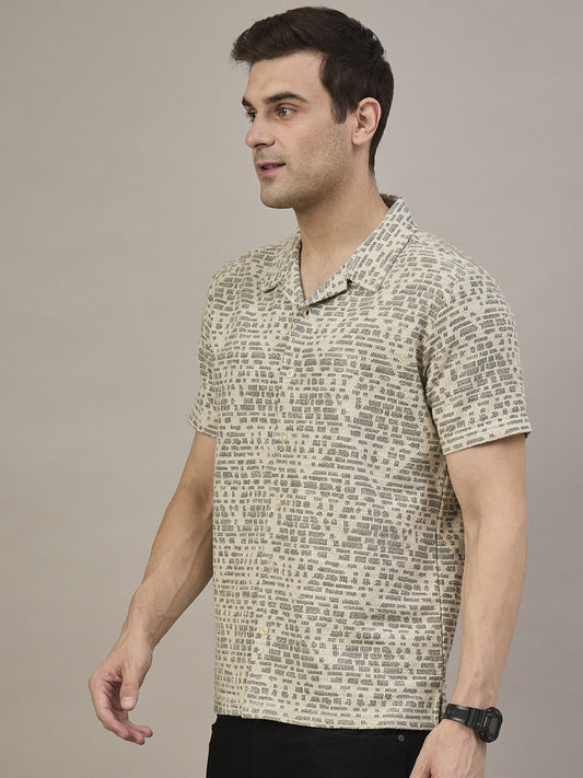 Men Striped Shirt Beige & Grey