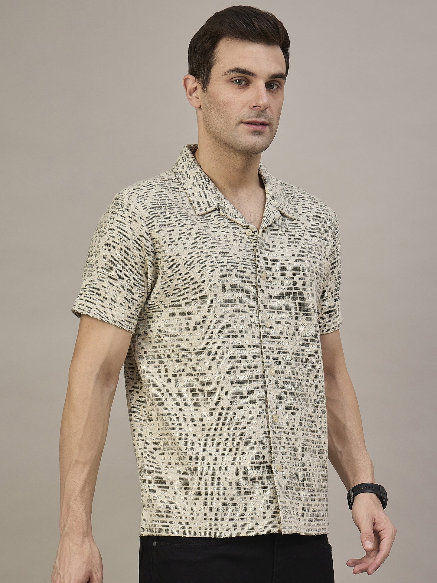 Men Striped Shirt Beige & Grey