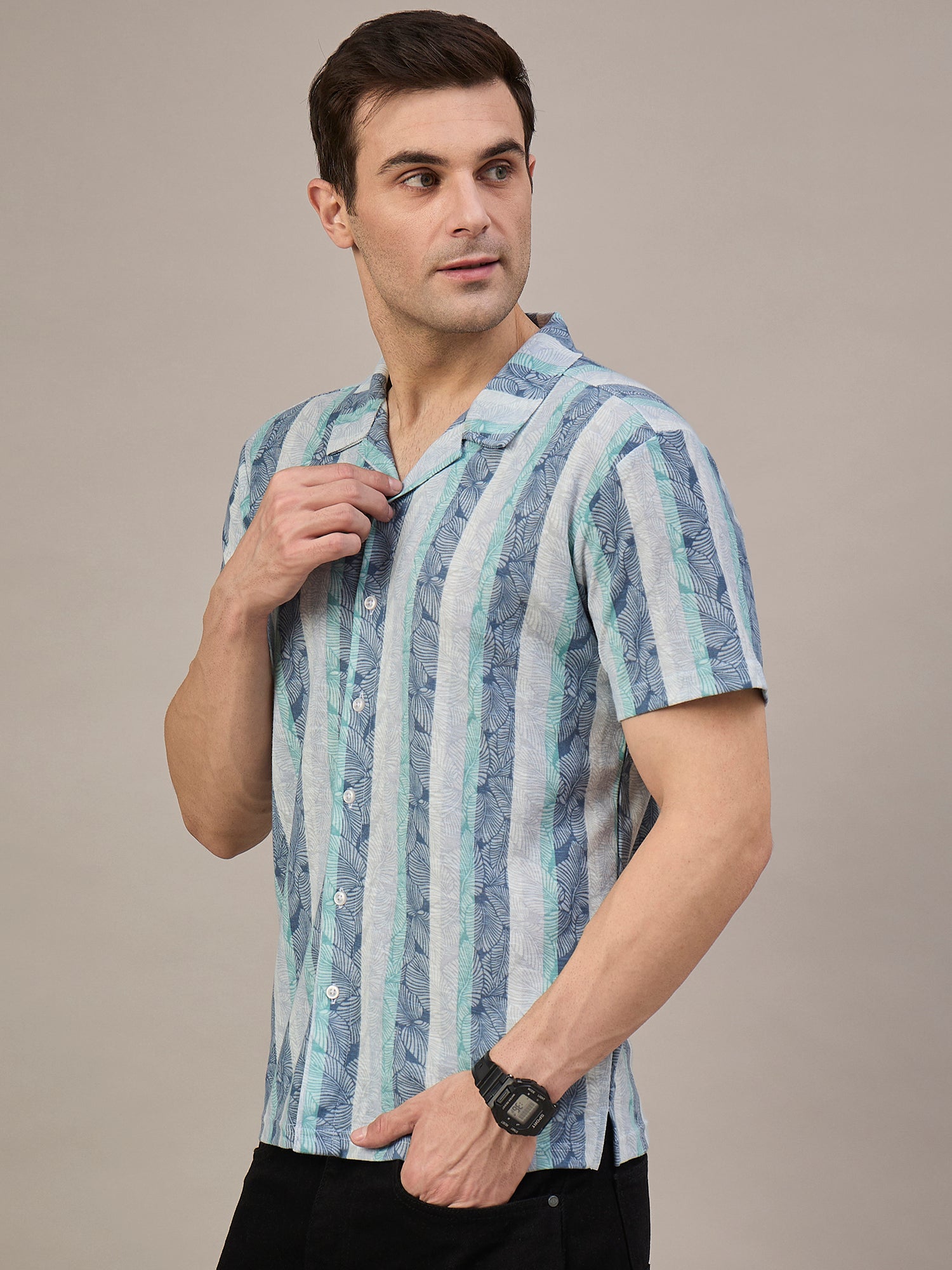 Men Striped Shirt   Blue & Light green