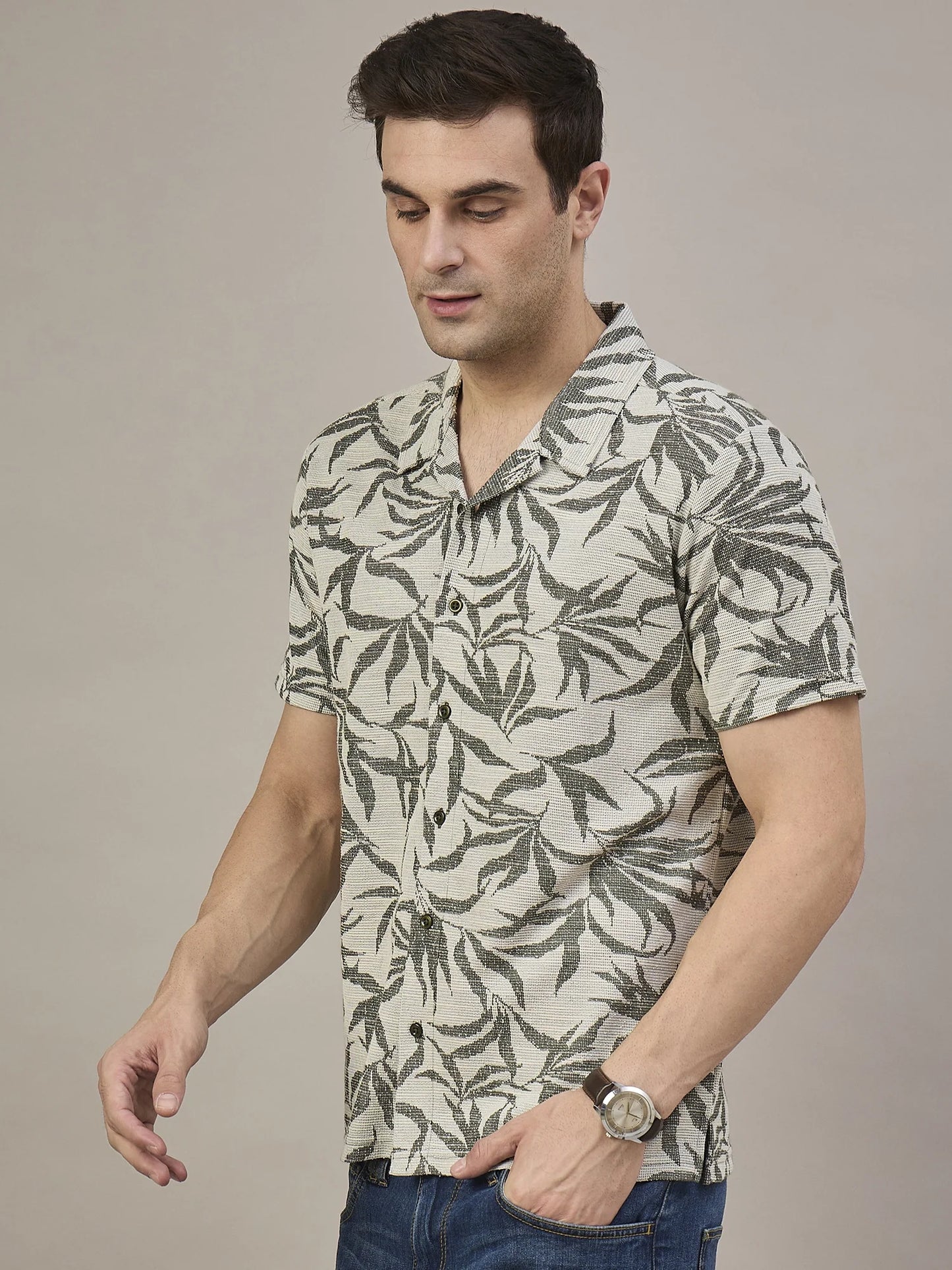 Men Textured Shirt Grey