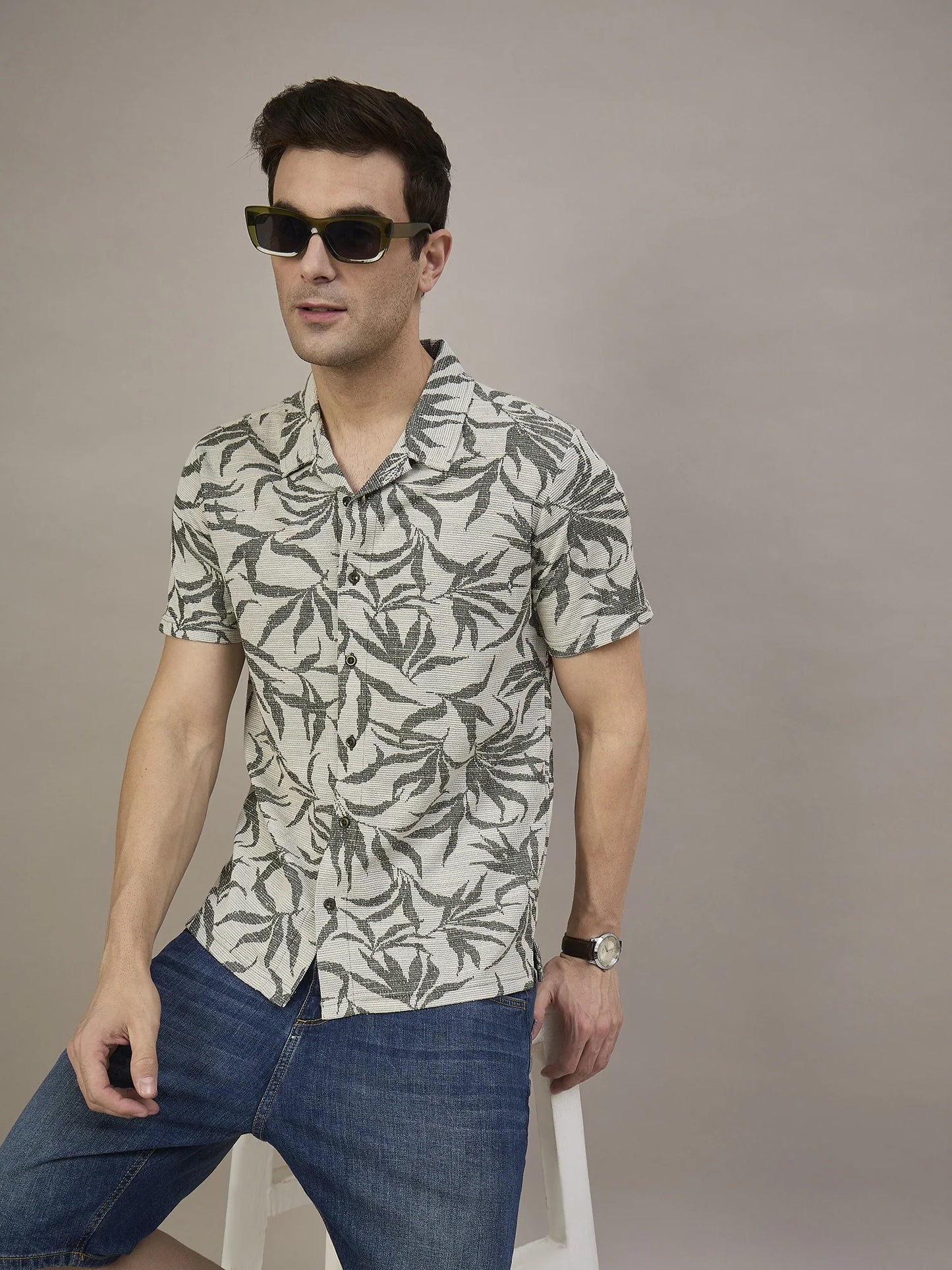 Men Textured Shirt Grey