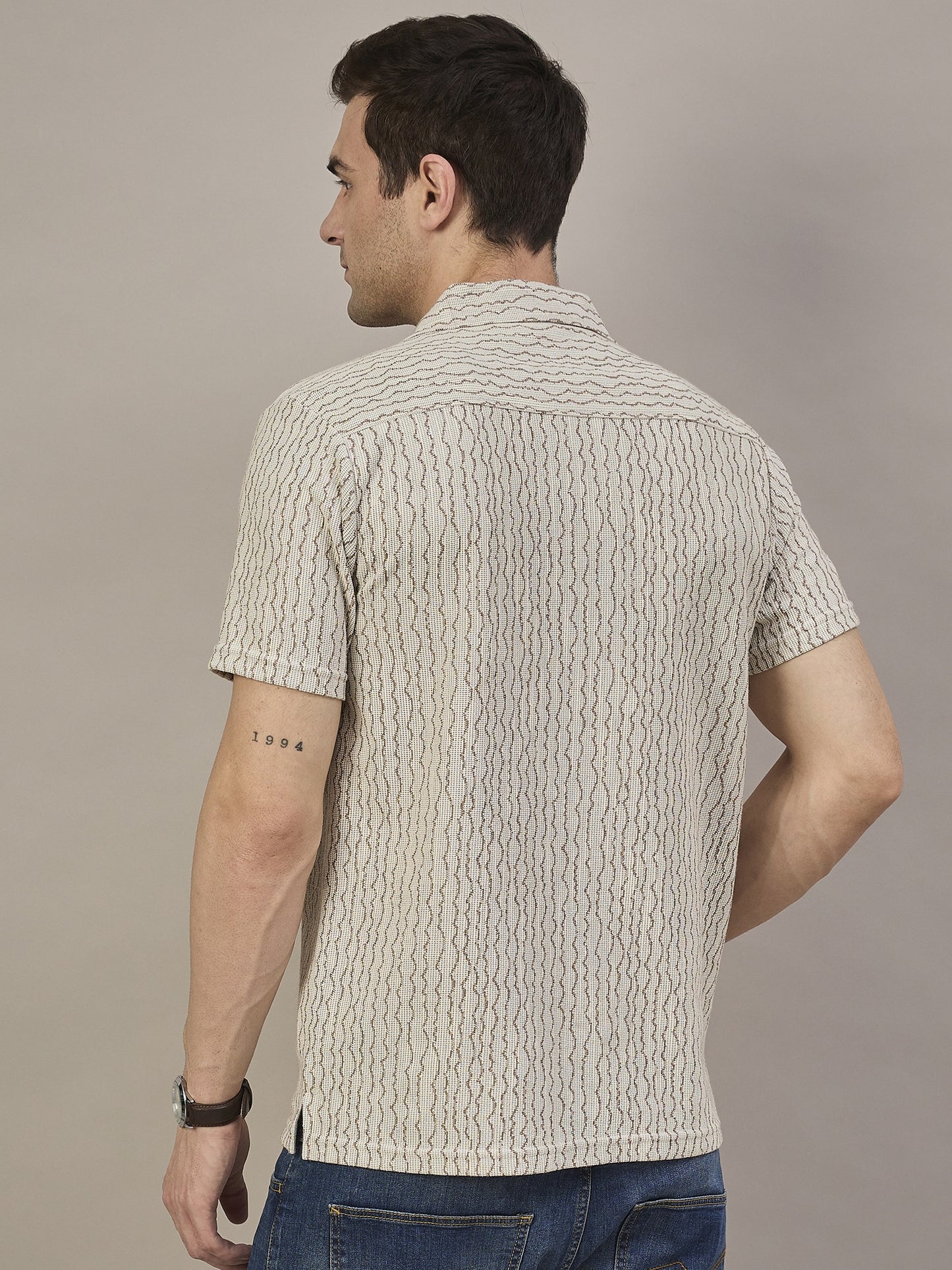 Men Striped Shirt Beige & Light Brown