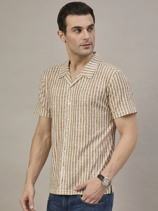 Men Striped Shirt Light Brown