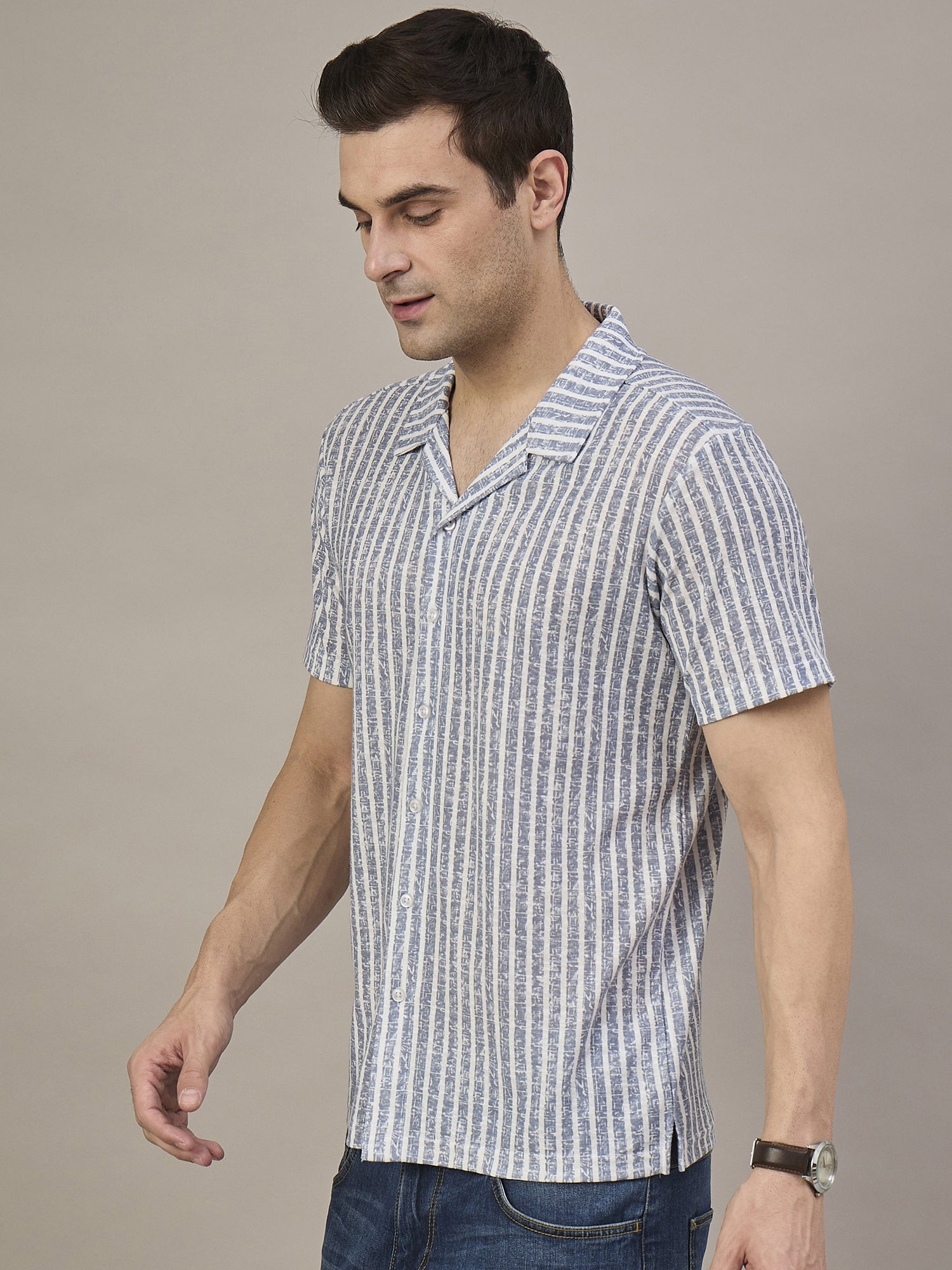Men Striped Shirt Light Blue & White