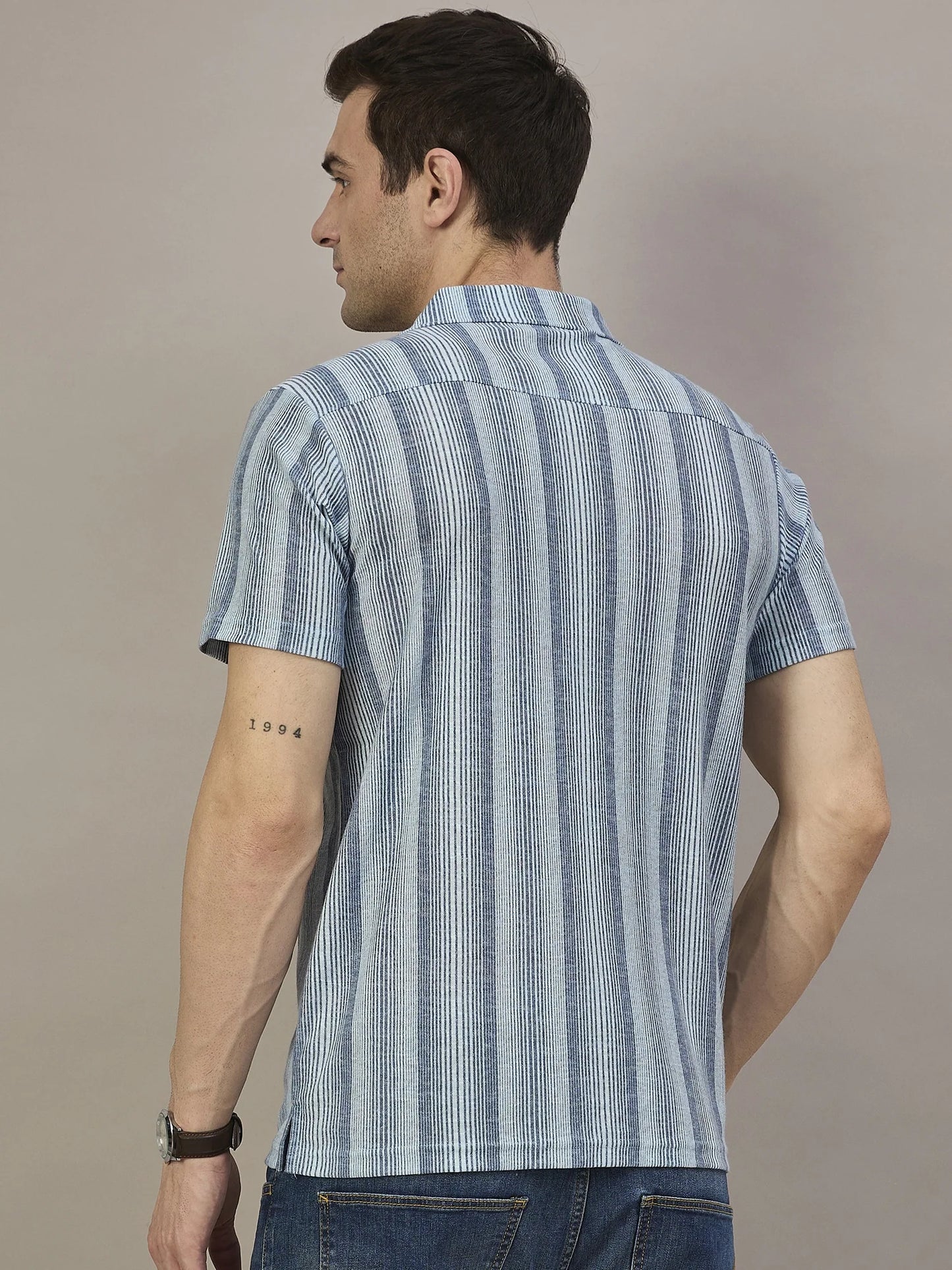Men Striped Shirt Blue