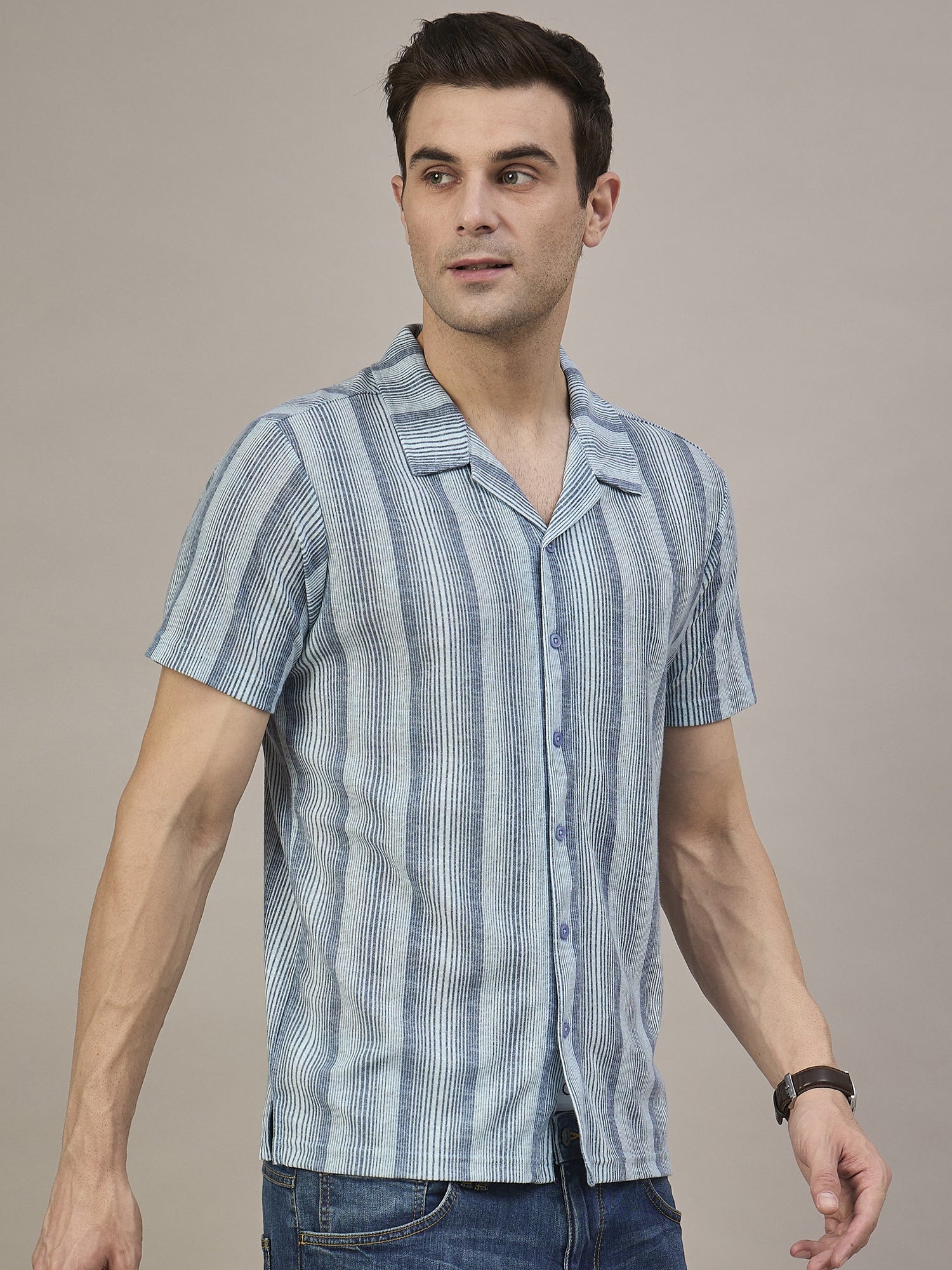 Men Striped Shirt Blue