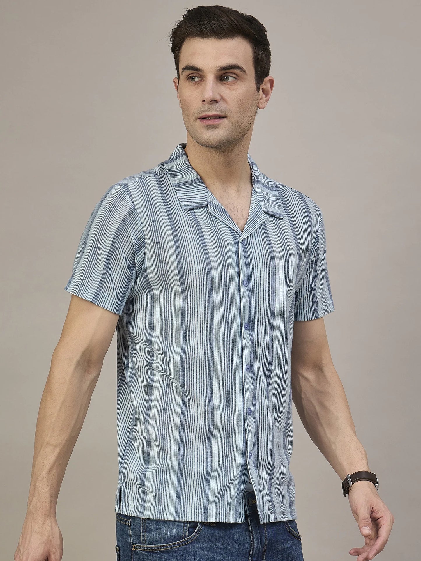 Men Striped Shirt Blue