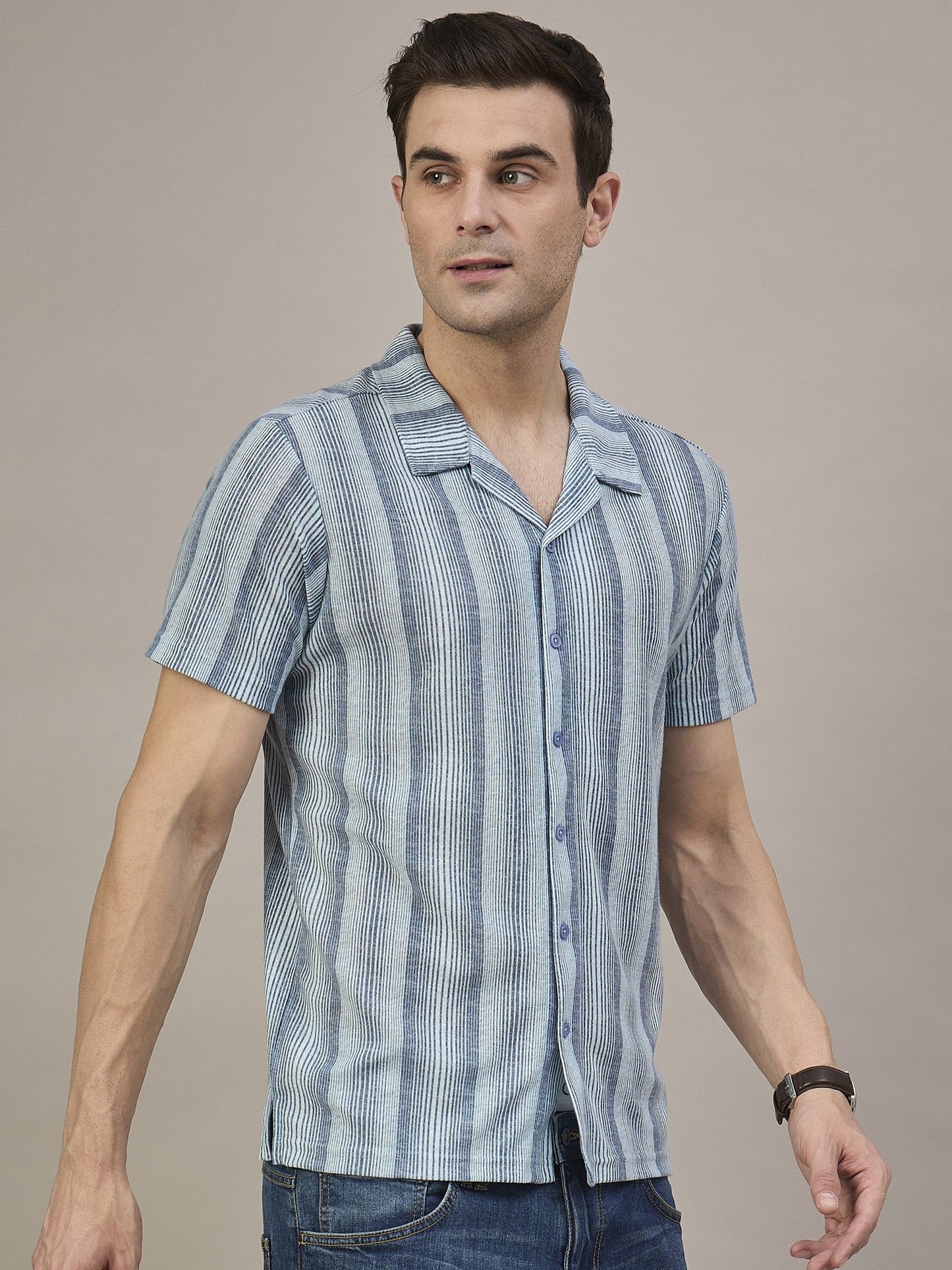 Men Striped Shirt Blue