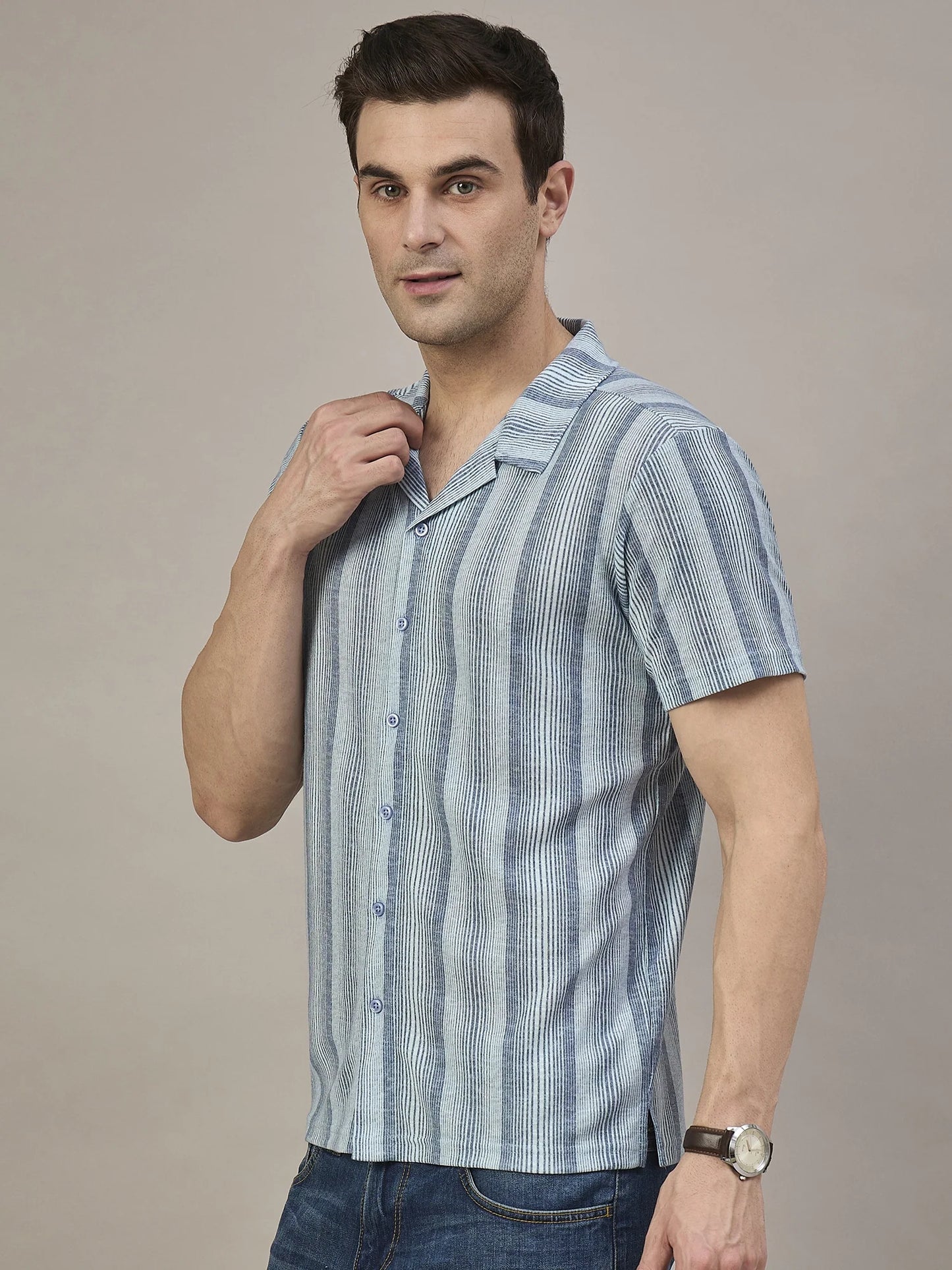 Men Striped Shirt Blue