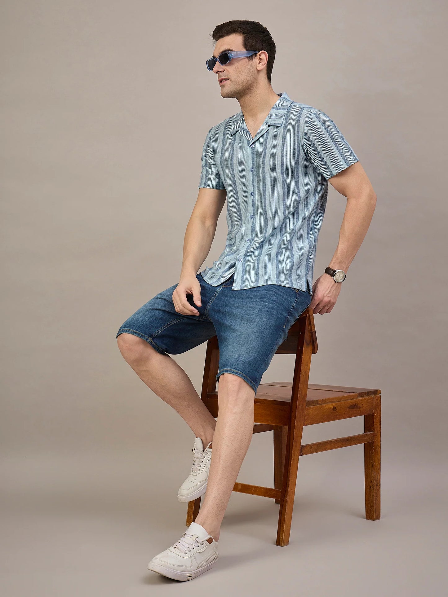 Men Striped Shirt Blue