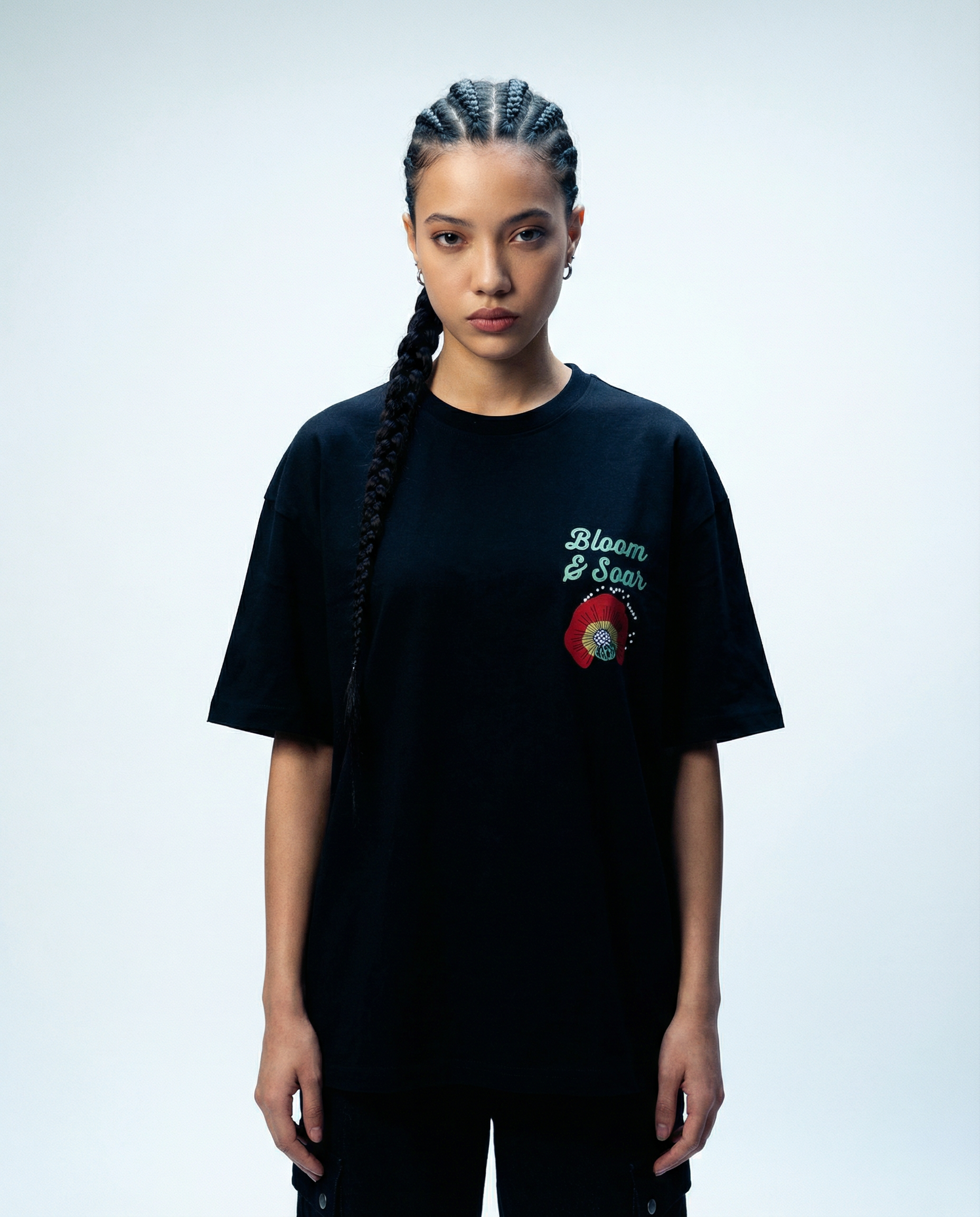 Women Oversized Round Neck Half Sleeves Tshirt Black - Reprise