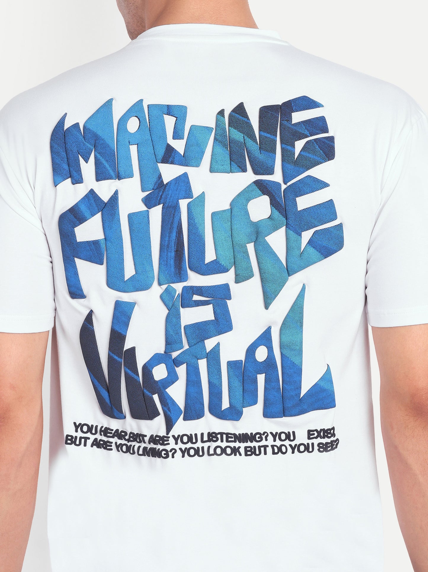 White Men Round Neck Oversize Printed T-shirt - Reprise