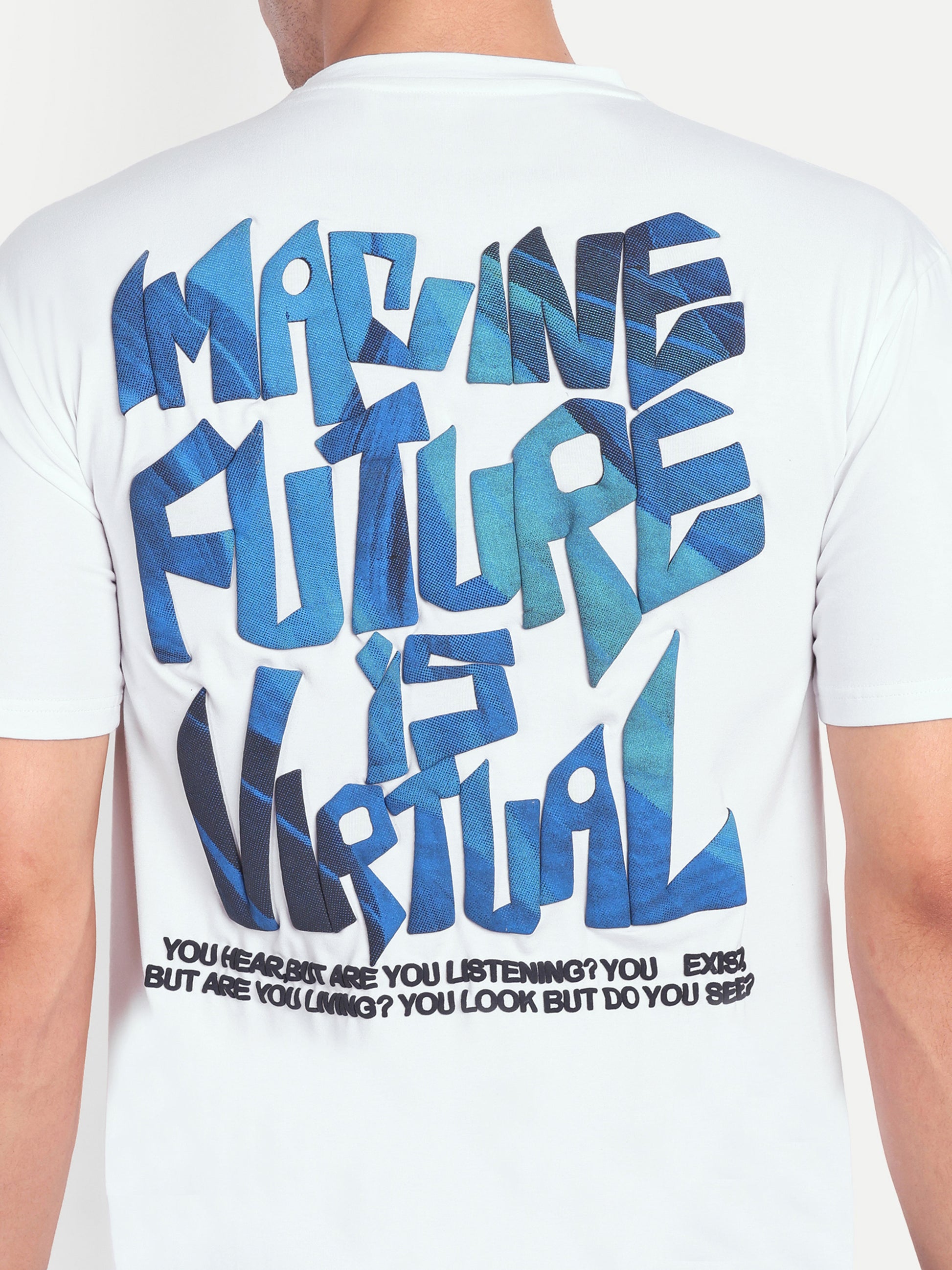 White Men Round Neck Oversize Printed T-shirt - Reprise