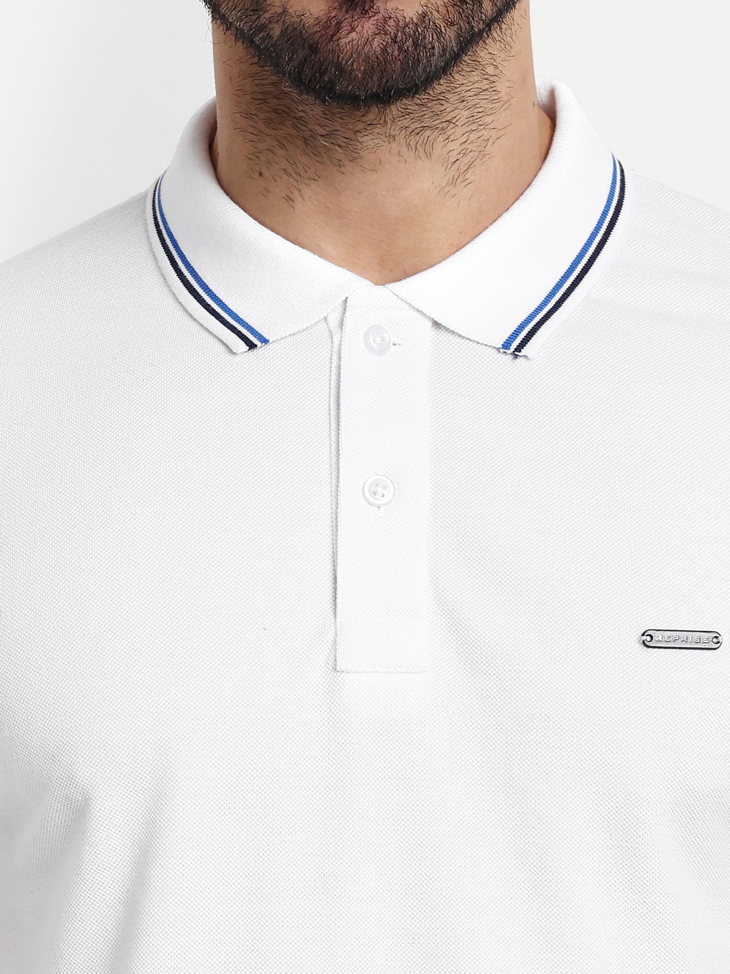 Men White Solid Polo T-Shirt