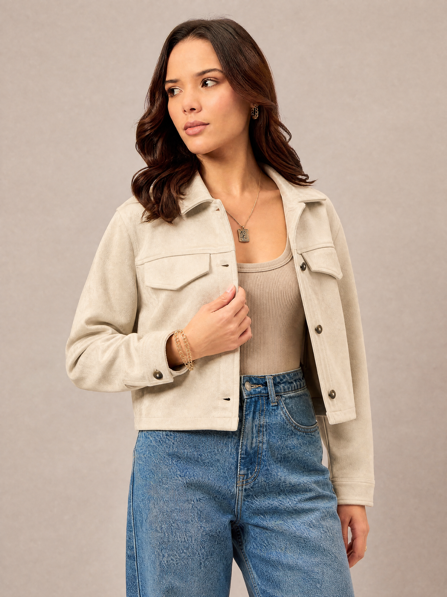 Women Plain Jacket Cream