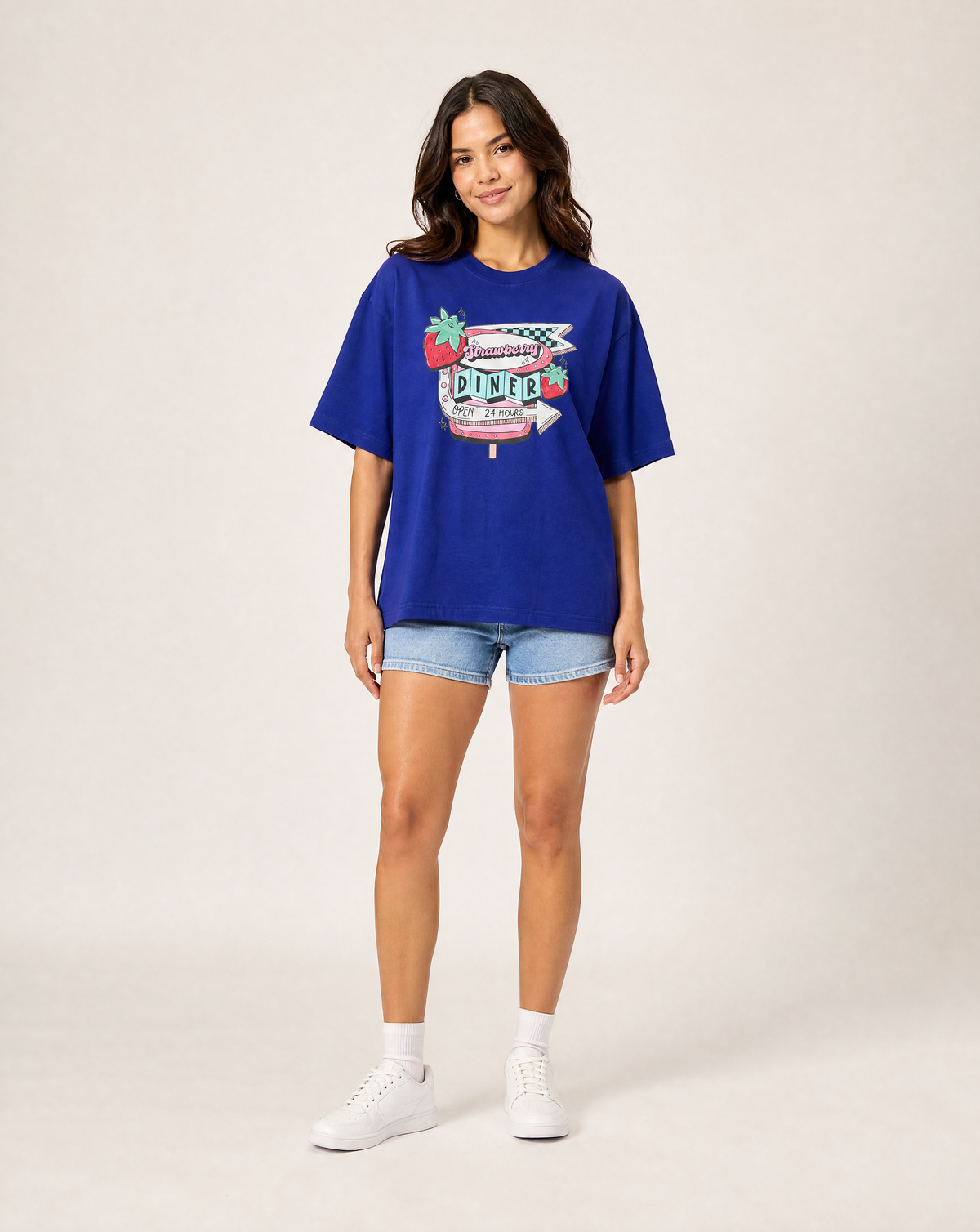 Women Oversize Round Neck T-shirt Royal Blue