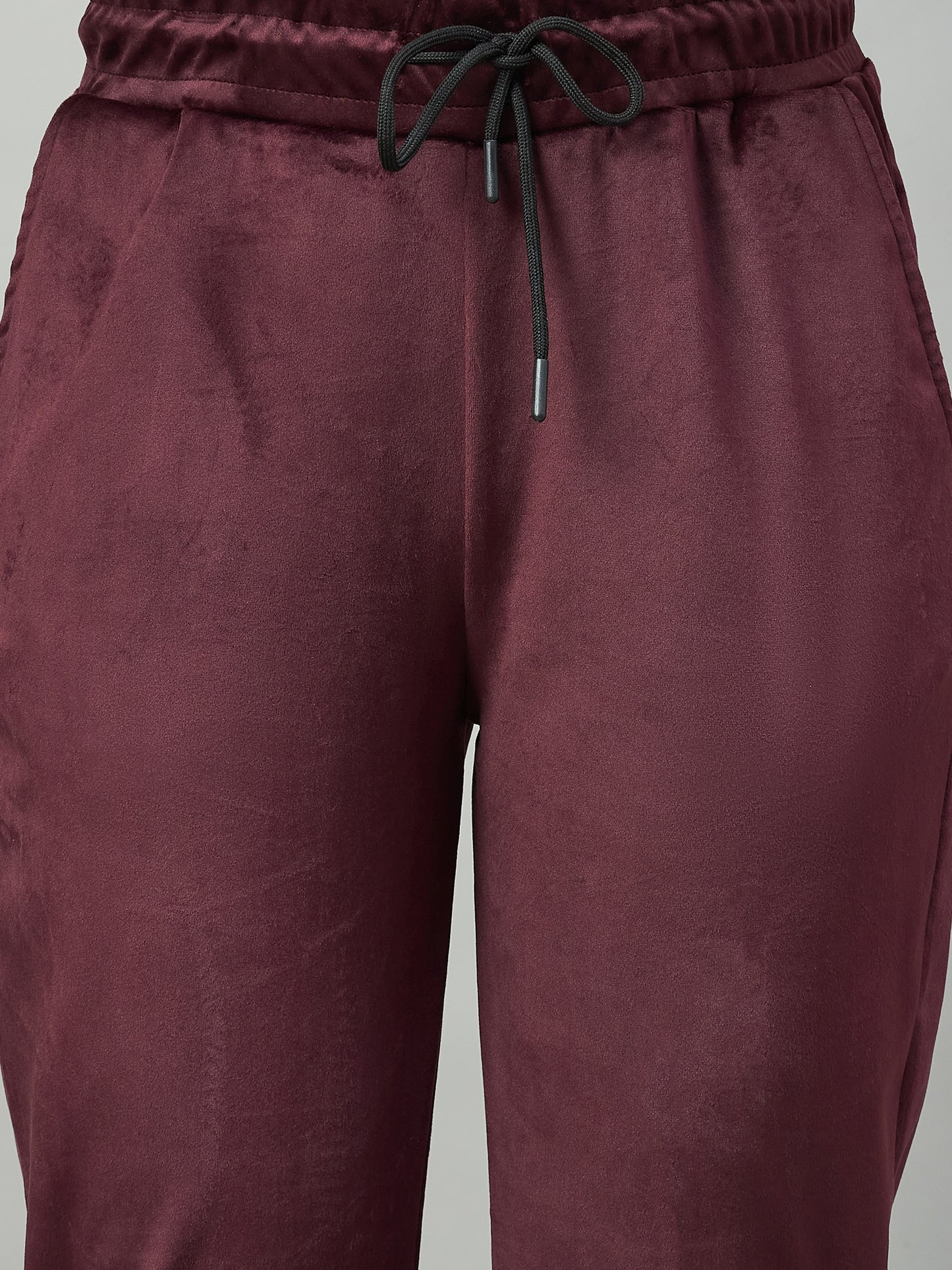 Wine Women  Velour Front Zipper Hoodie Coord Set - Reprise