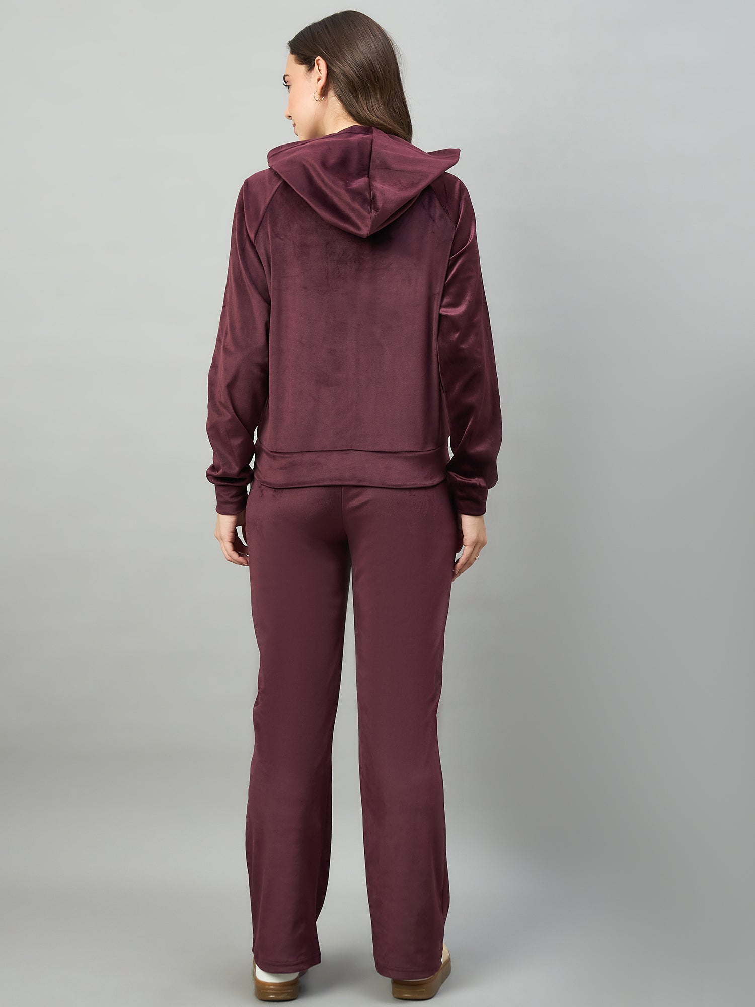 Wine Women  Velour Front Zipper Hoodie Coord Set - Reprise