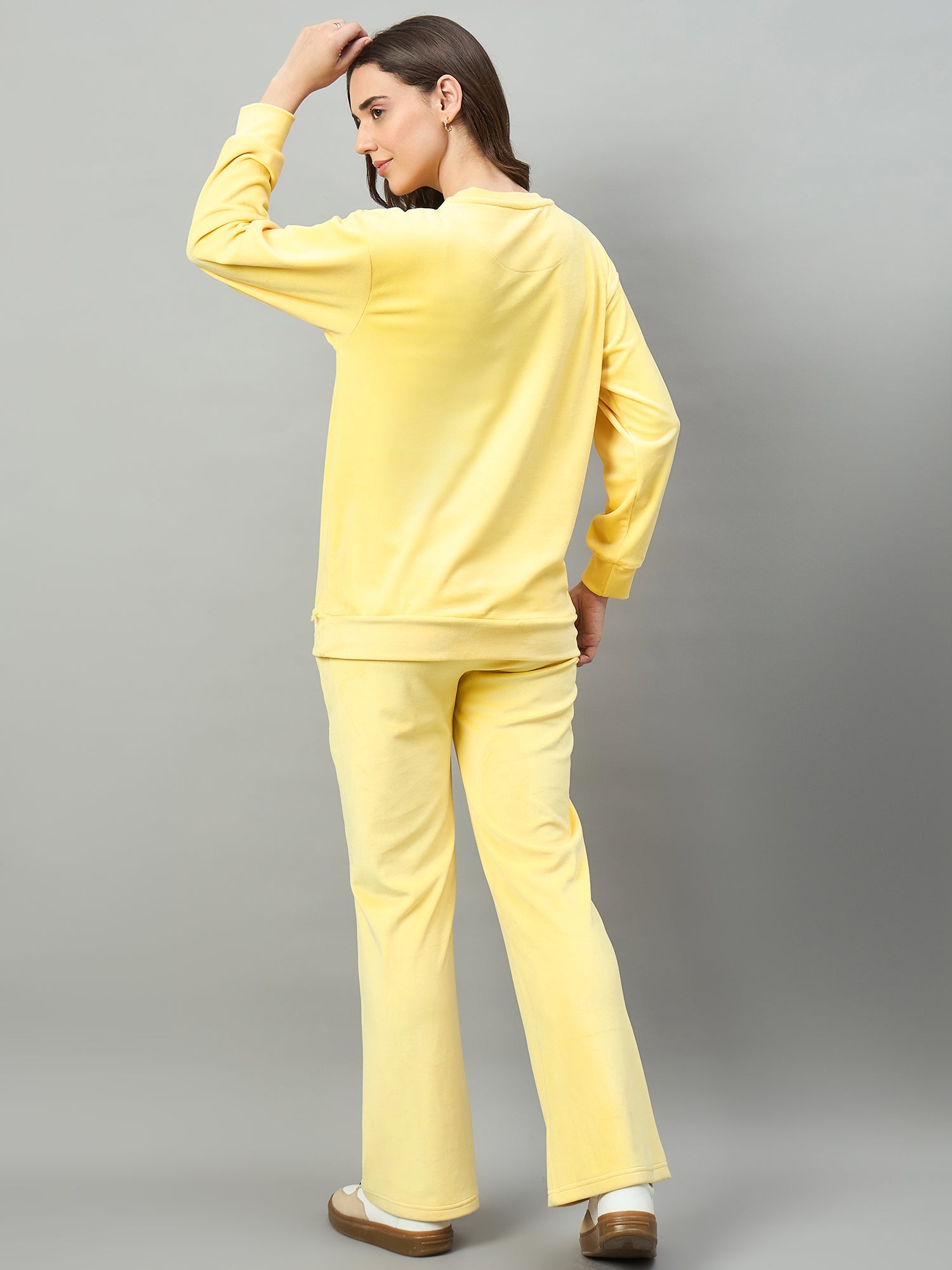 Yellow Women  Velour Front Round Neck Coord Set - Reprise