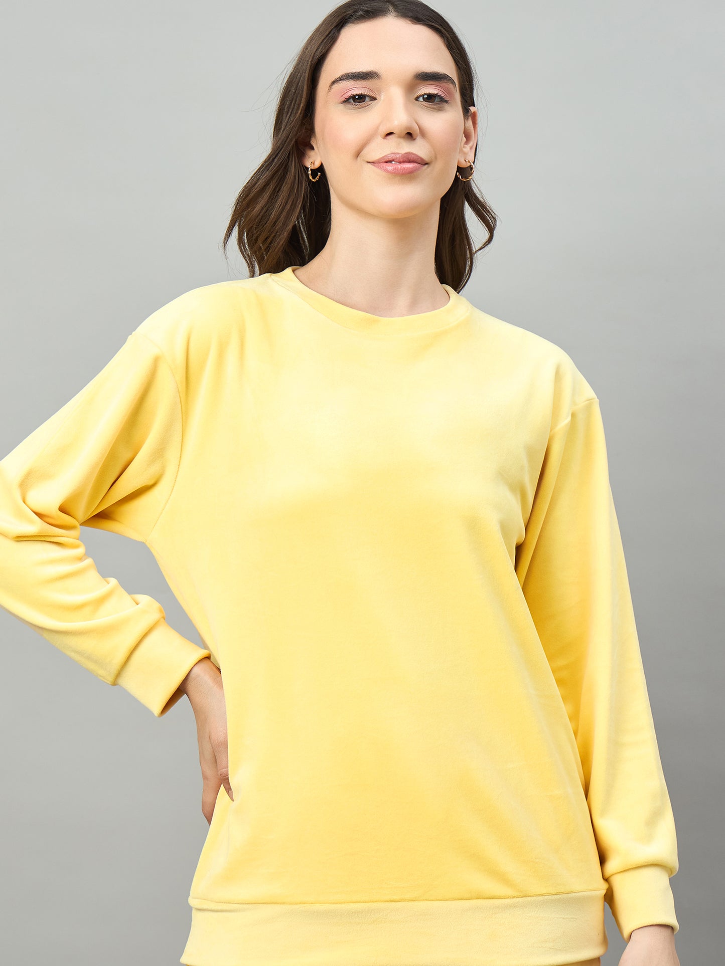 Yellow Women  Velour Front Round Neck Coord Set - Reprise