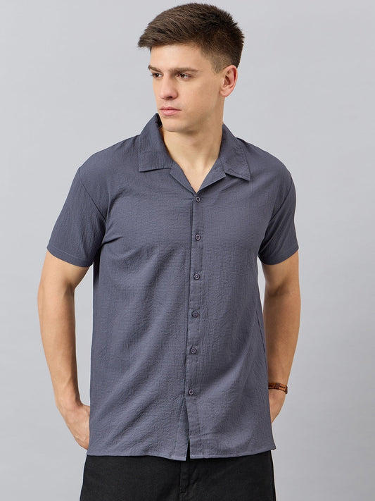 Men Regular Fit Spread Collar Shirt Grey