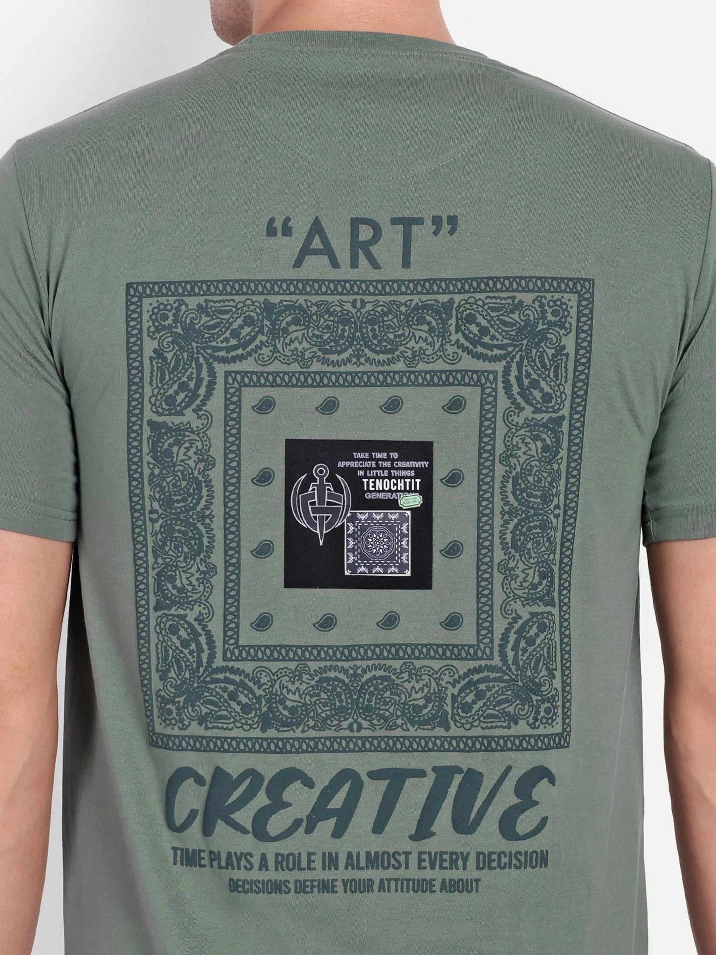 Men Printed Round Neck T-Shirt Green