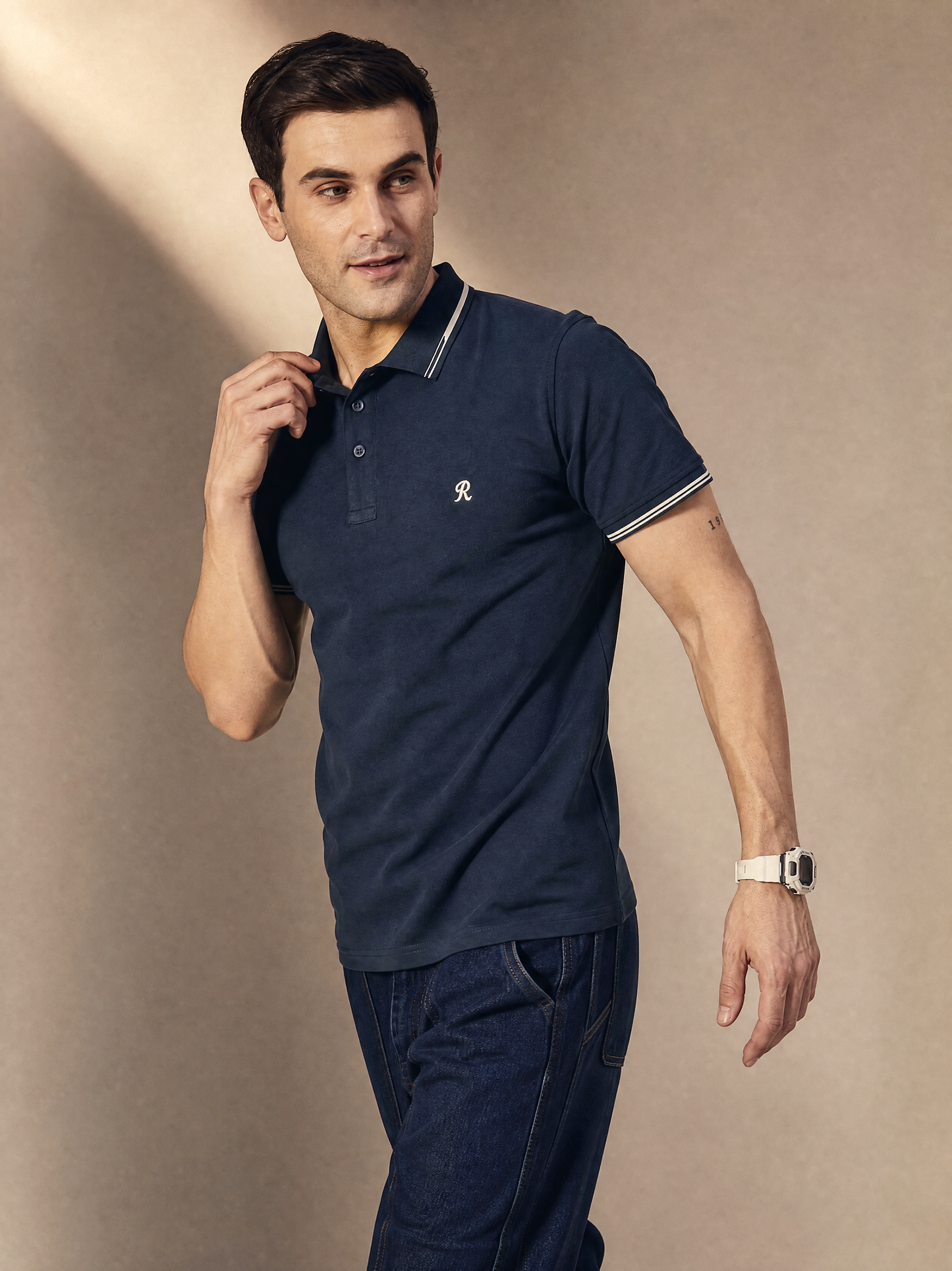 Men Stripe Navy Polo TShirt