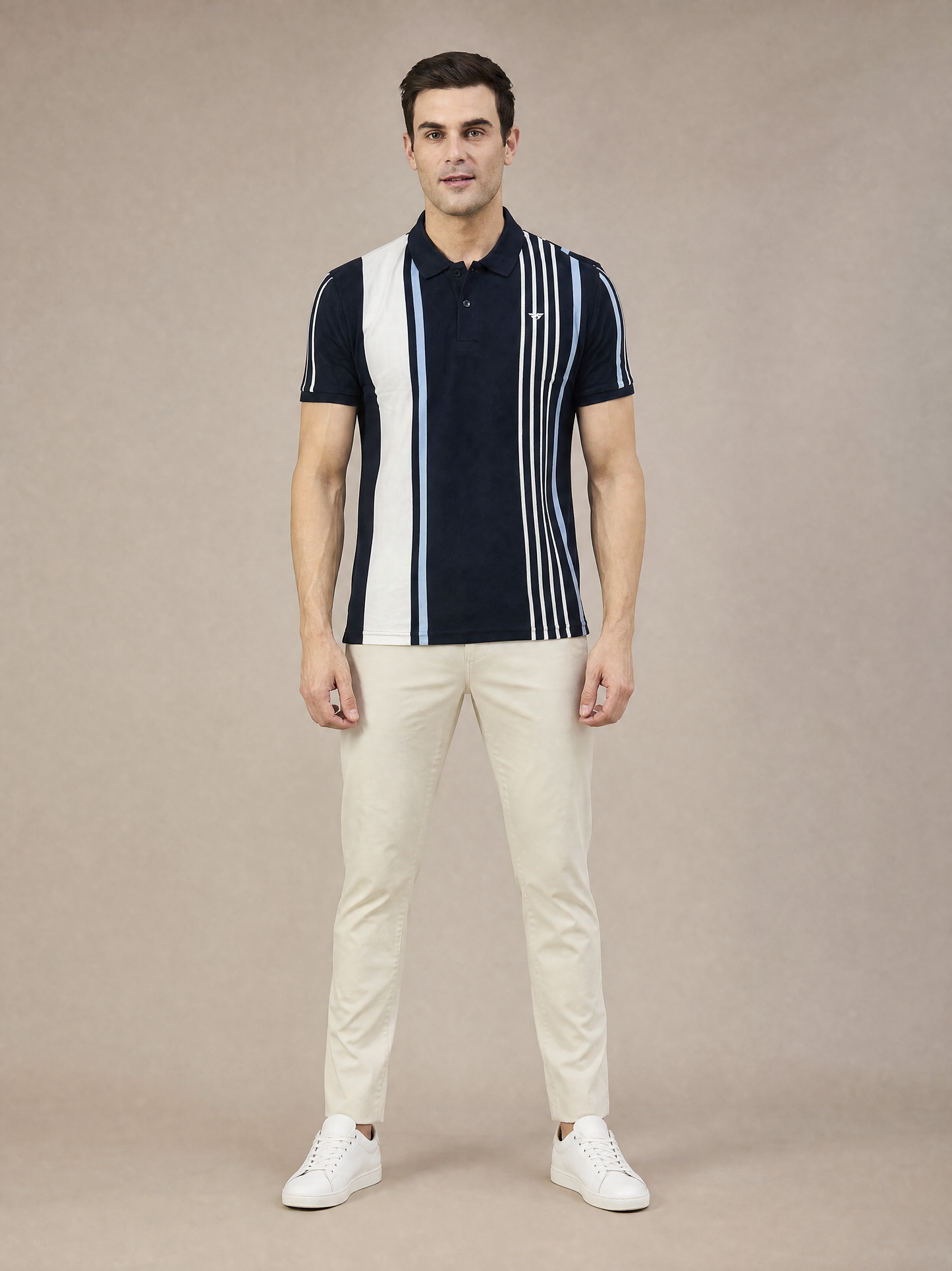 Men Cotton Polo Strip T-Shirts Navy
