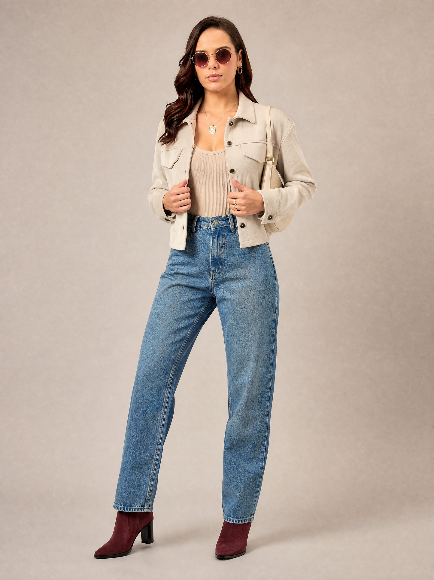 Women Plain Jacket Cream