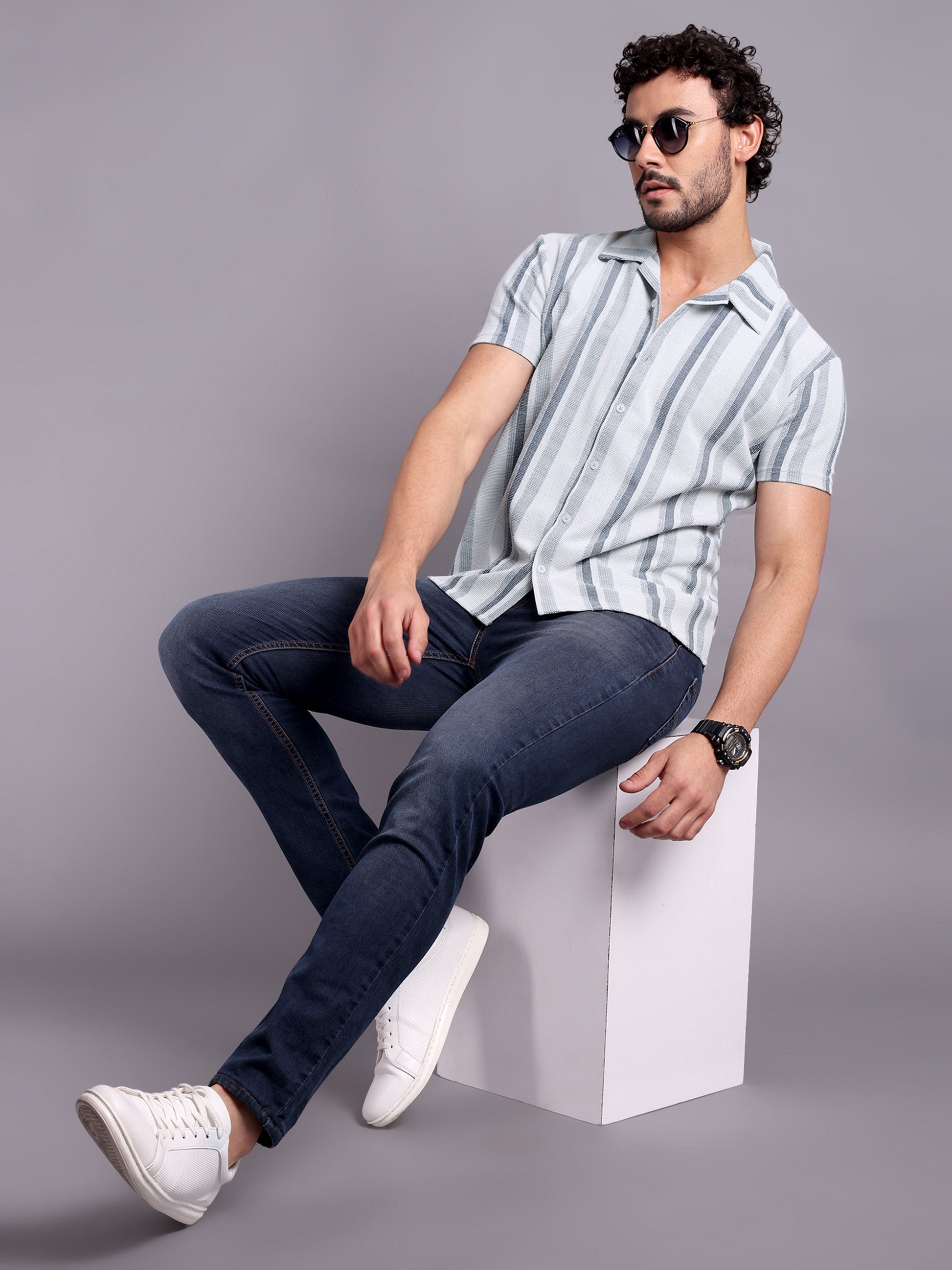 Men Striped Shirt Grey and White - Reprise