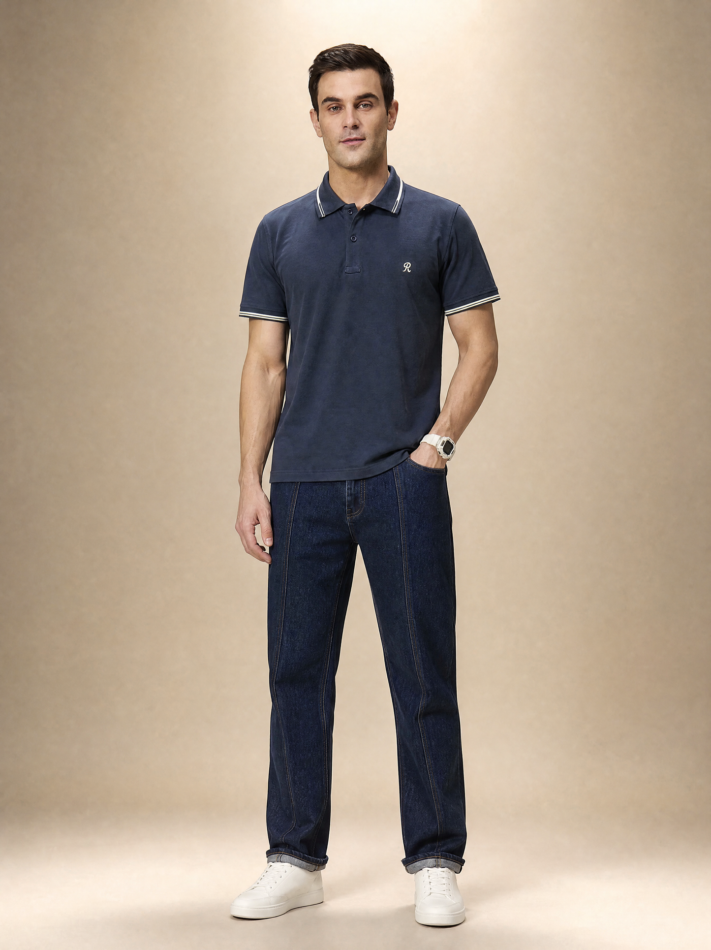 Men Stripe Navy Polo TShirt