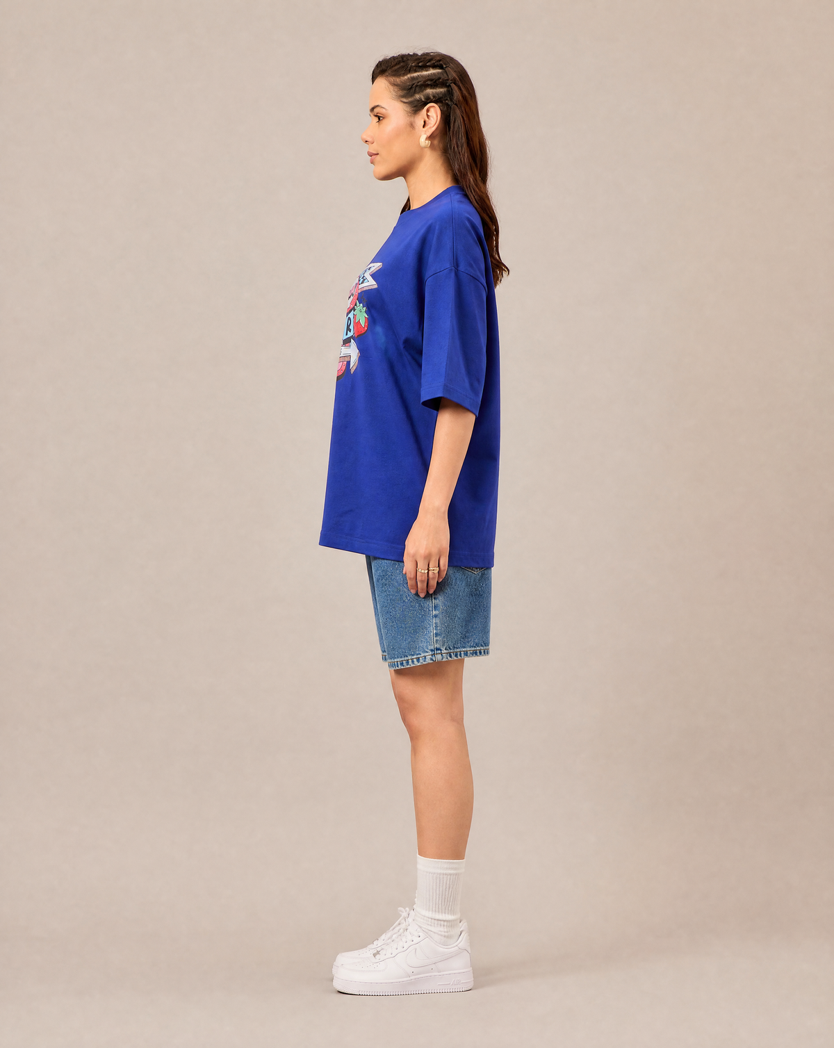 Women Oversize Round Neck T-shirt Royal Blue