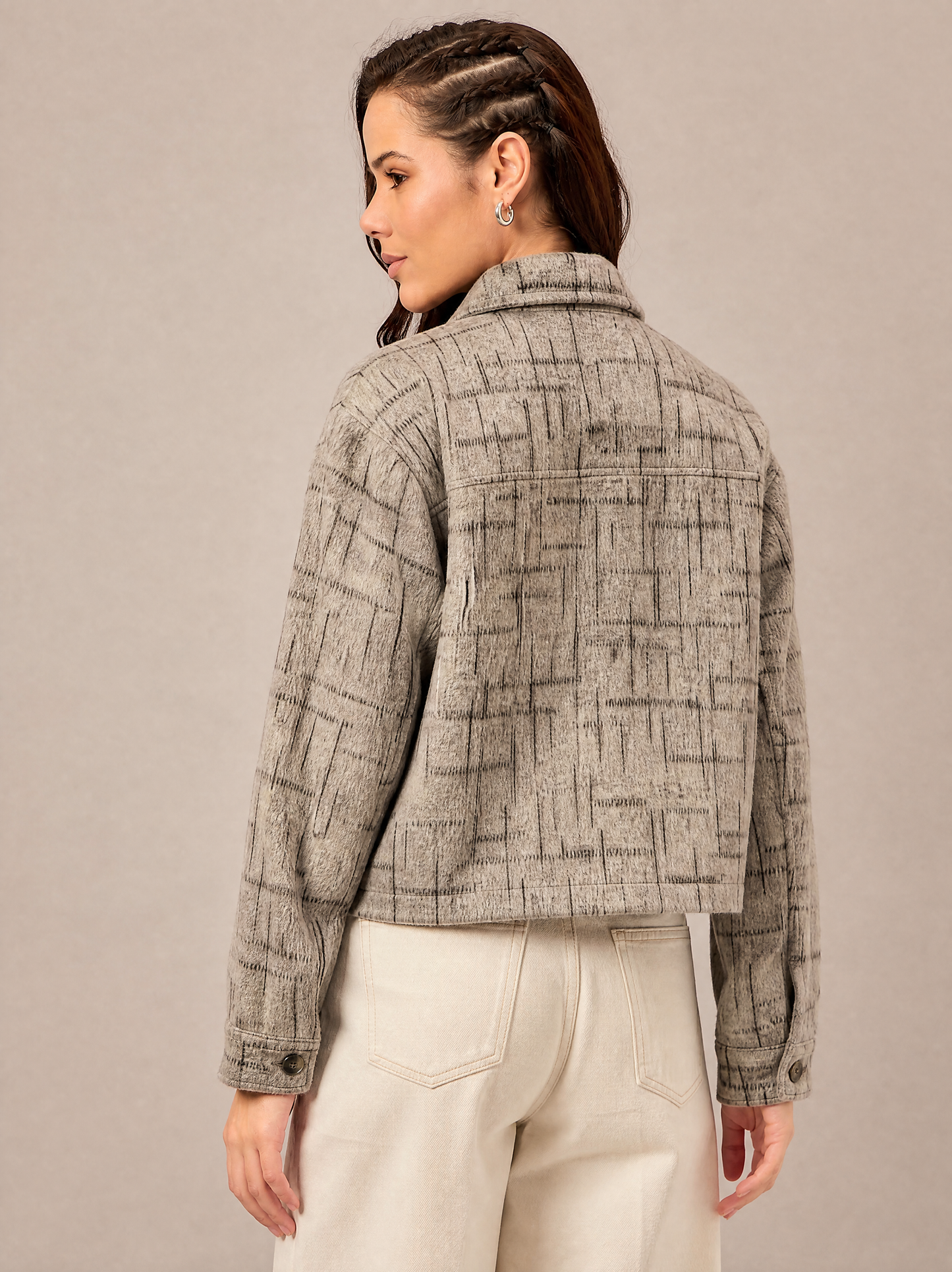 Women Textured Jacket Beige
