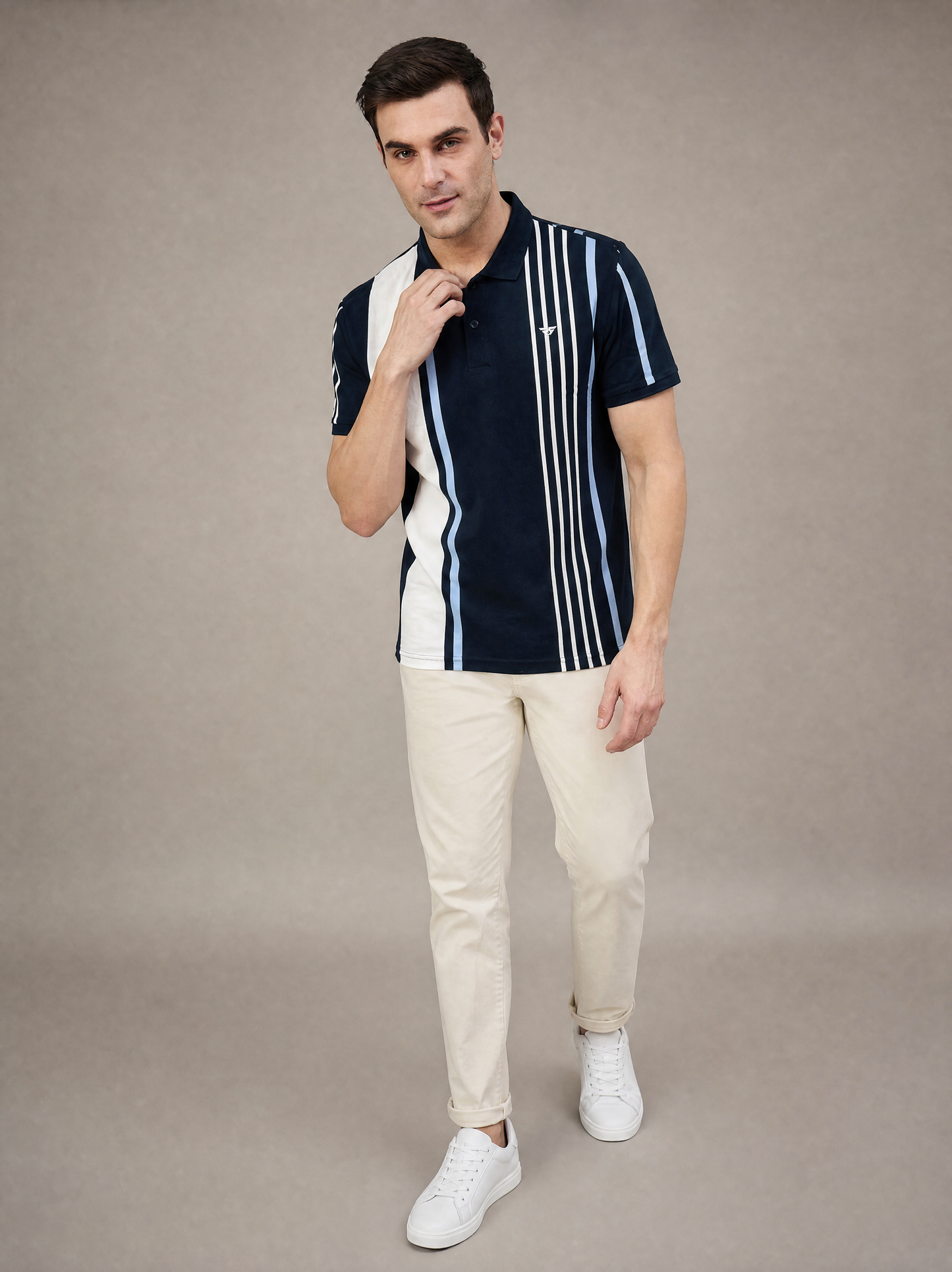 Men Cotton Polo Strip T-Shirts Navy