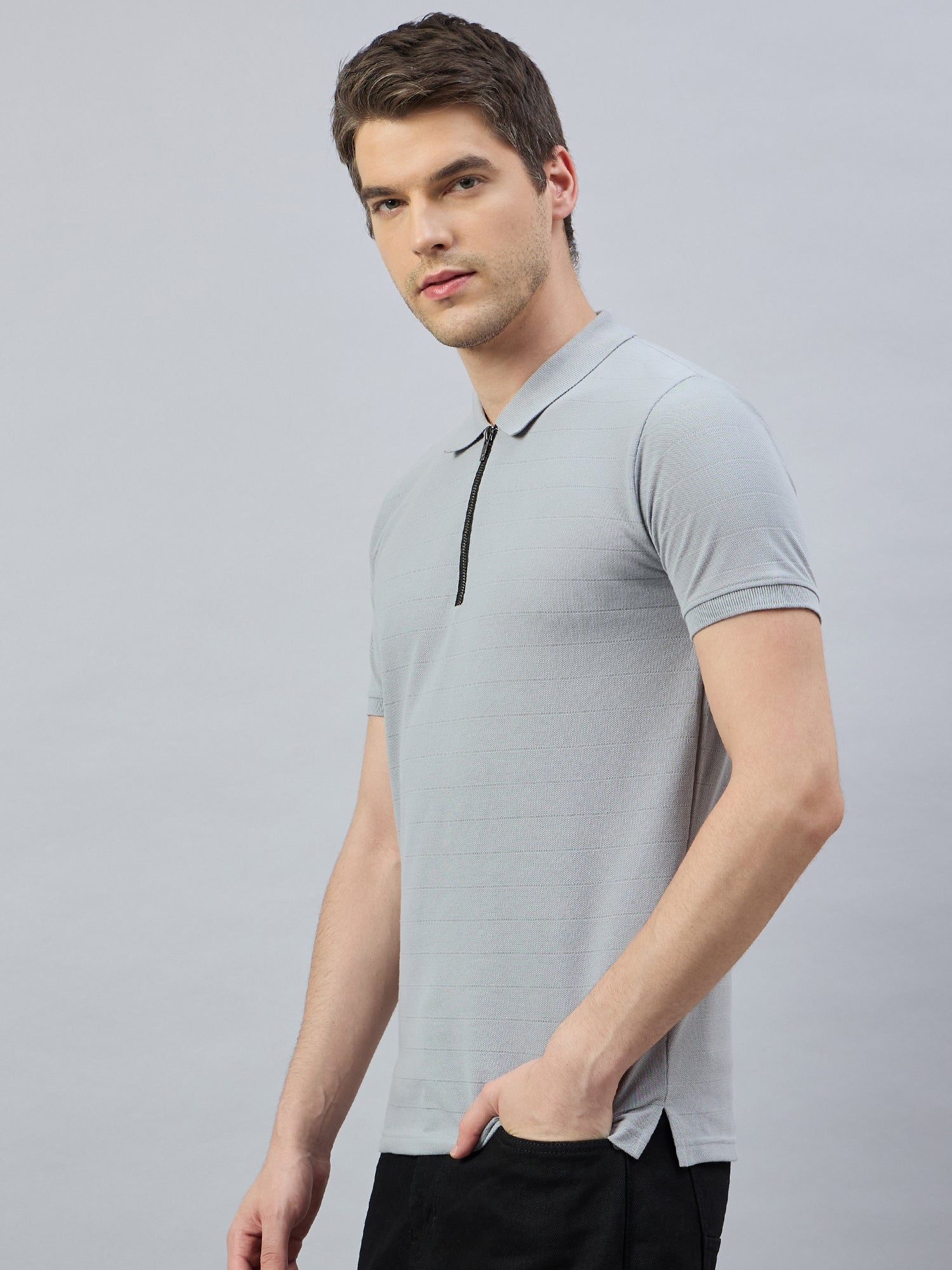 Men's Grey Cotton Polo T-Shirts - Reprise