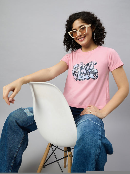 Pink printed T-shirt for women â€“ regular fit, round neck â€“ Reprise