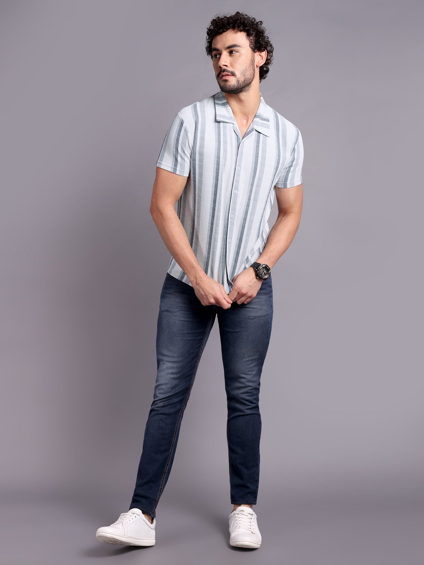 Men Striped Shirt Grey and White - Reprise