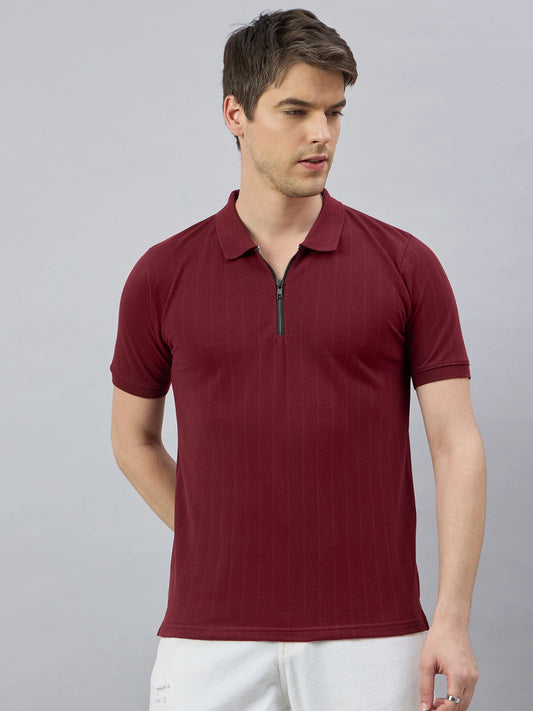 Men Maroon Solid Cotton Polo T-Shirts