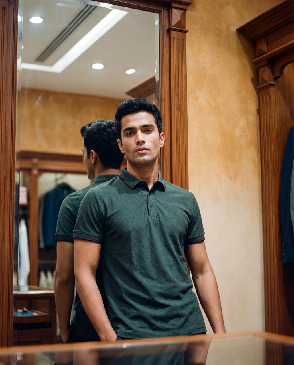 Men Textured  Bottle Green Polo TShirt - Reprise