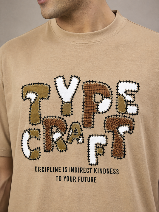 Men Oversized Printed Round Neck Drop shoulder T-shirt Beige - Reprise