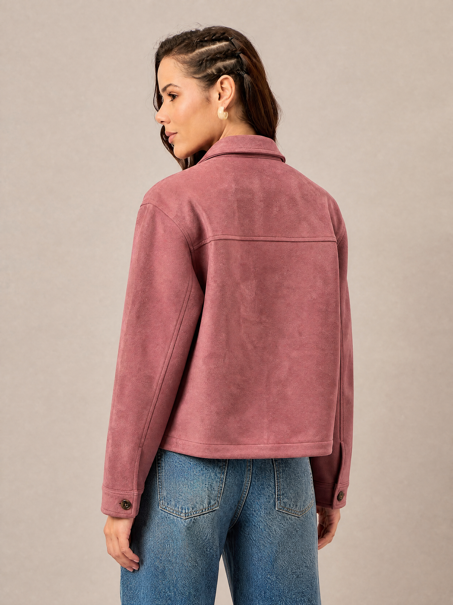Women Plain Jacket Pink