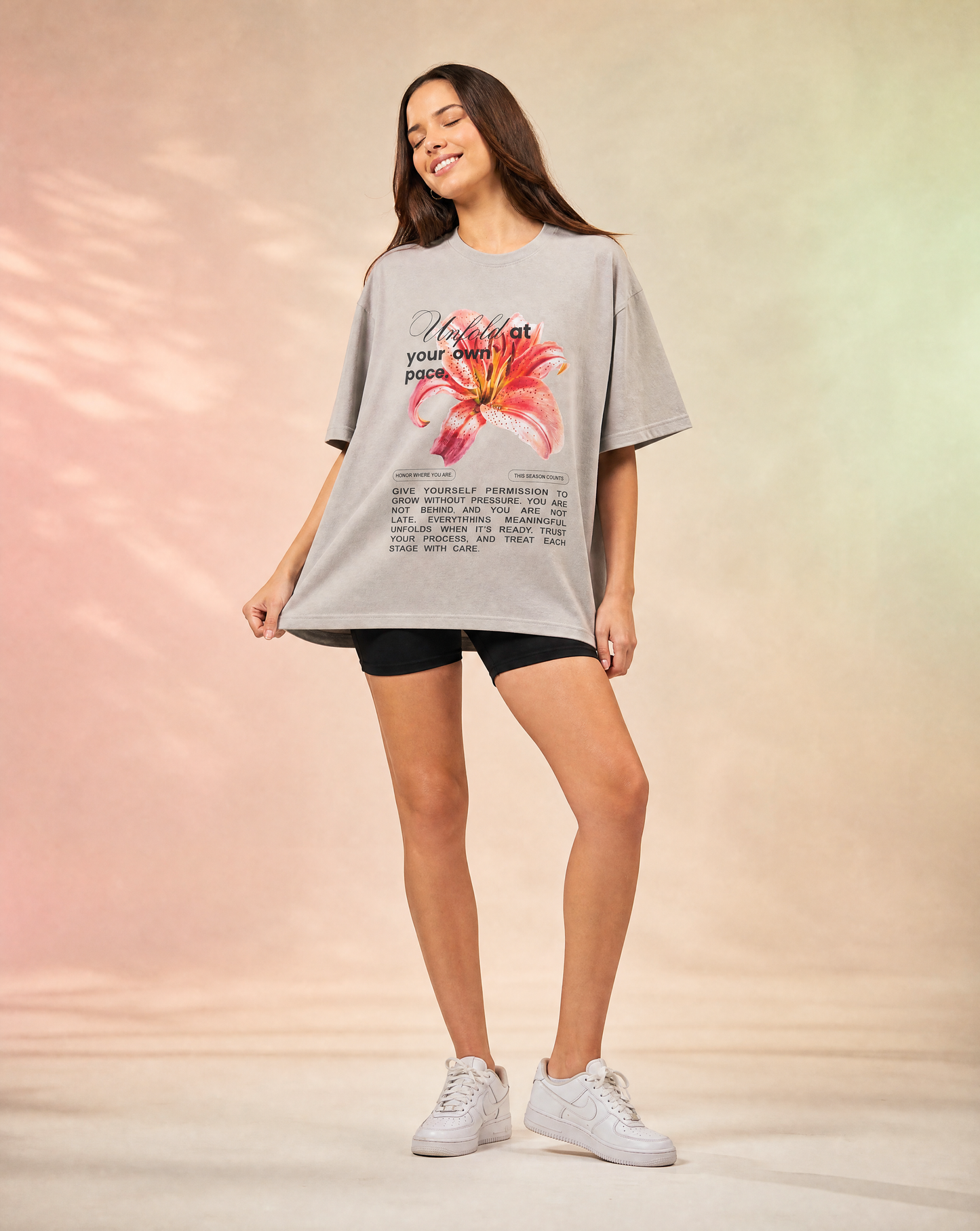 Women Oversize Round Neck T-shirt Grey