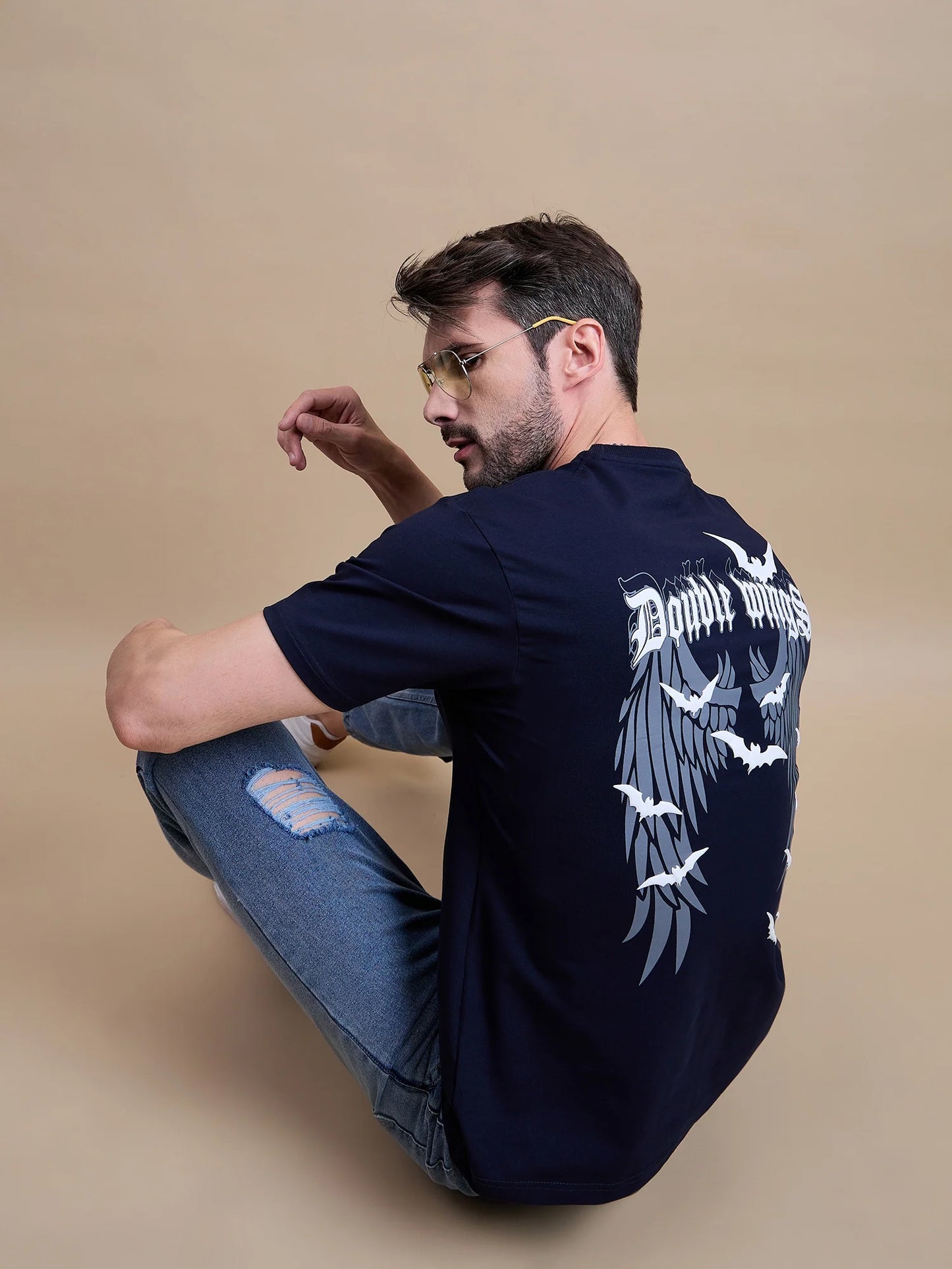 Men Blue Cotton Oversized T-Shirt