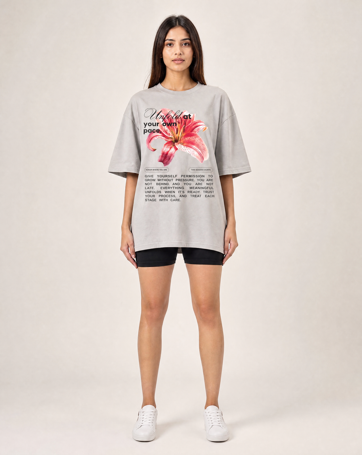 Women Oversize Round Neck T-shirt Grey
